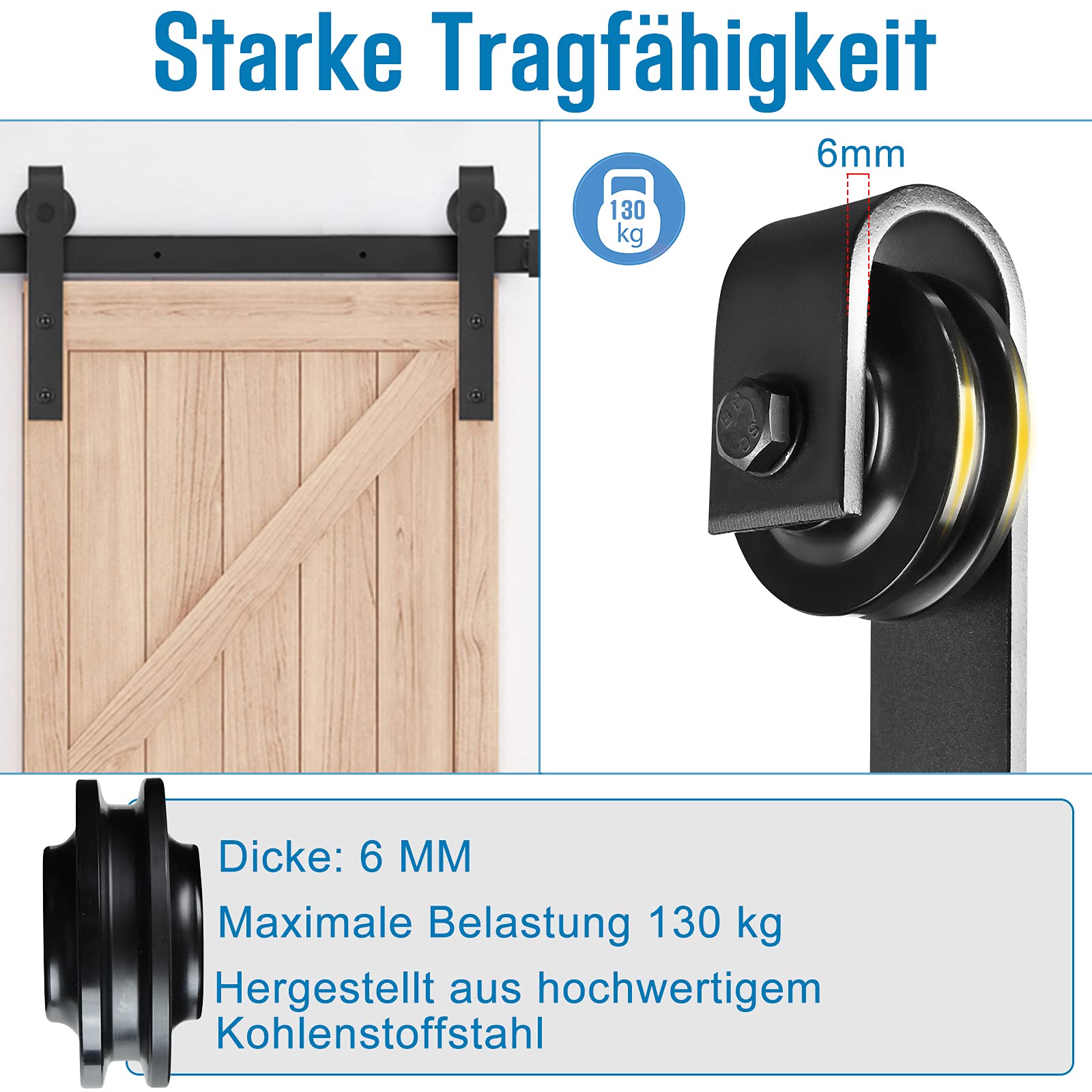 UISEBRT Kit de rieles para puerta corrediza de granero de 366 cm, de acero al carbono, para puerta de granero, armario, riel deslizante, juego de rieles para colgar, color negro