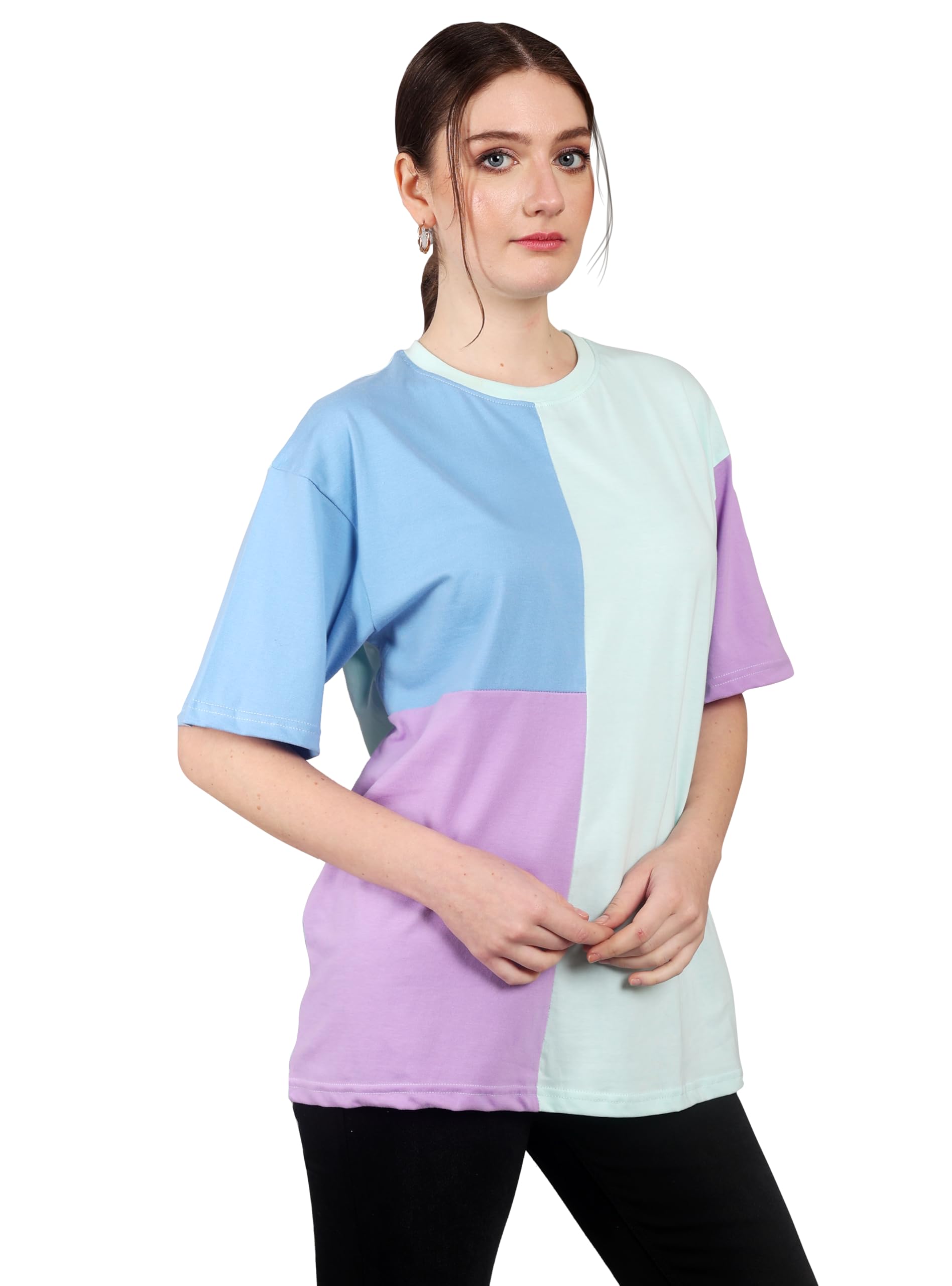 t ove Stylish Women Cotton Over Sized t Shirt Plain White Yoga Tshirt Casual Round Neck Long Tshirts for Women Loose Fit Overseze Tshirt for Ladies (Pack of 1)-picture-55