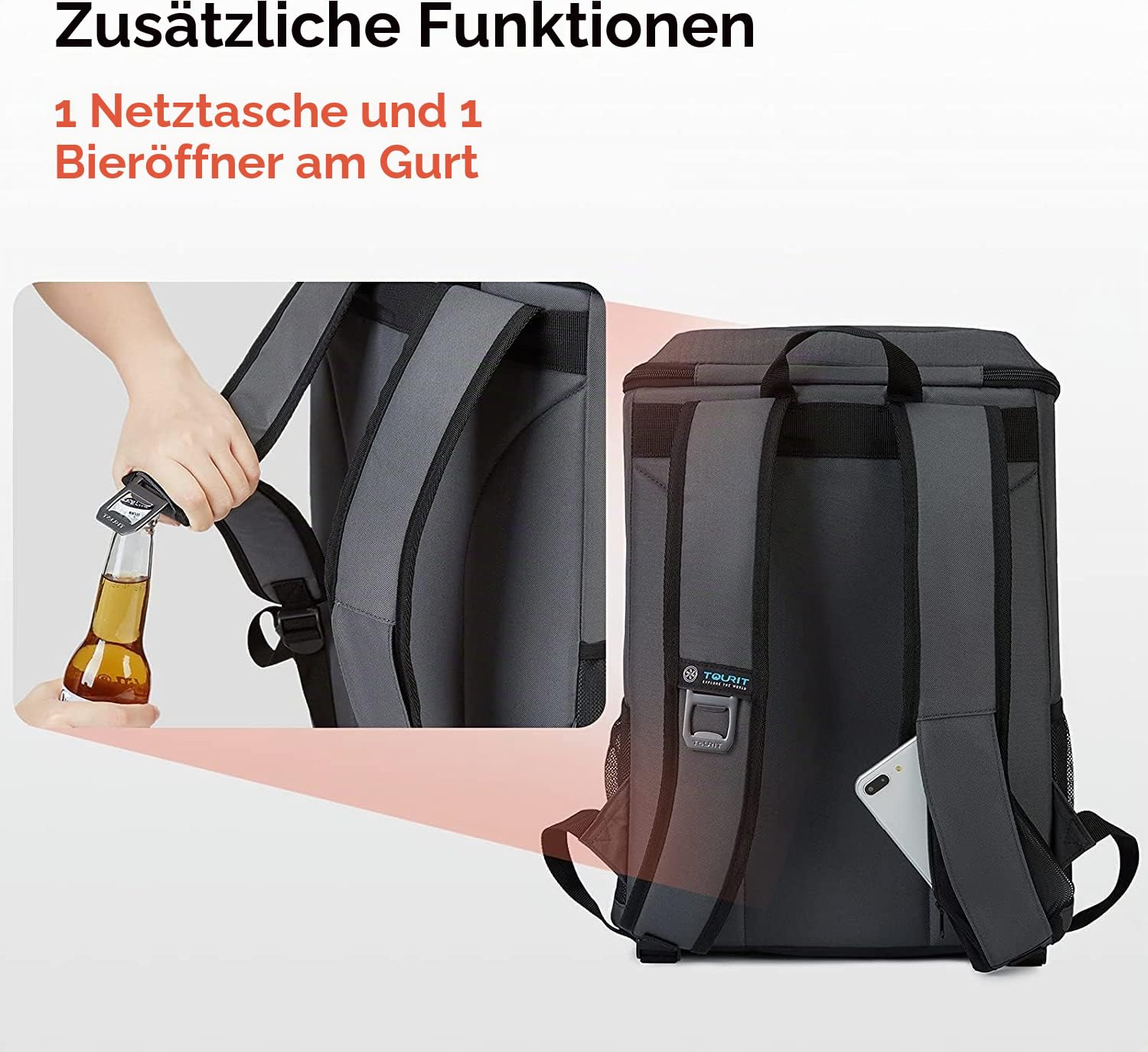 TOURIT Kühler Rucksack 28L mit Flaschenöffner