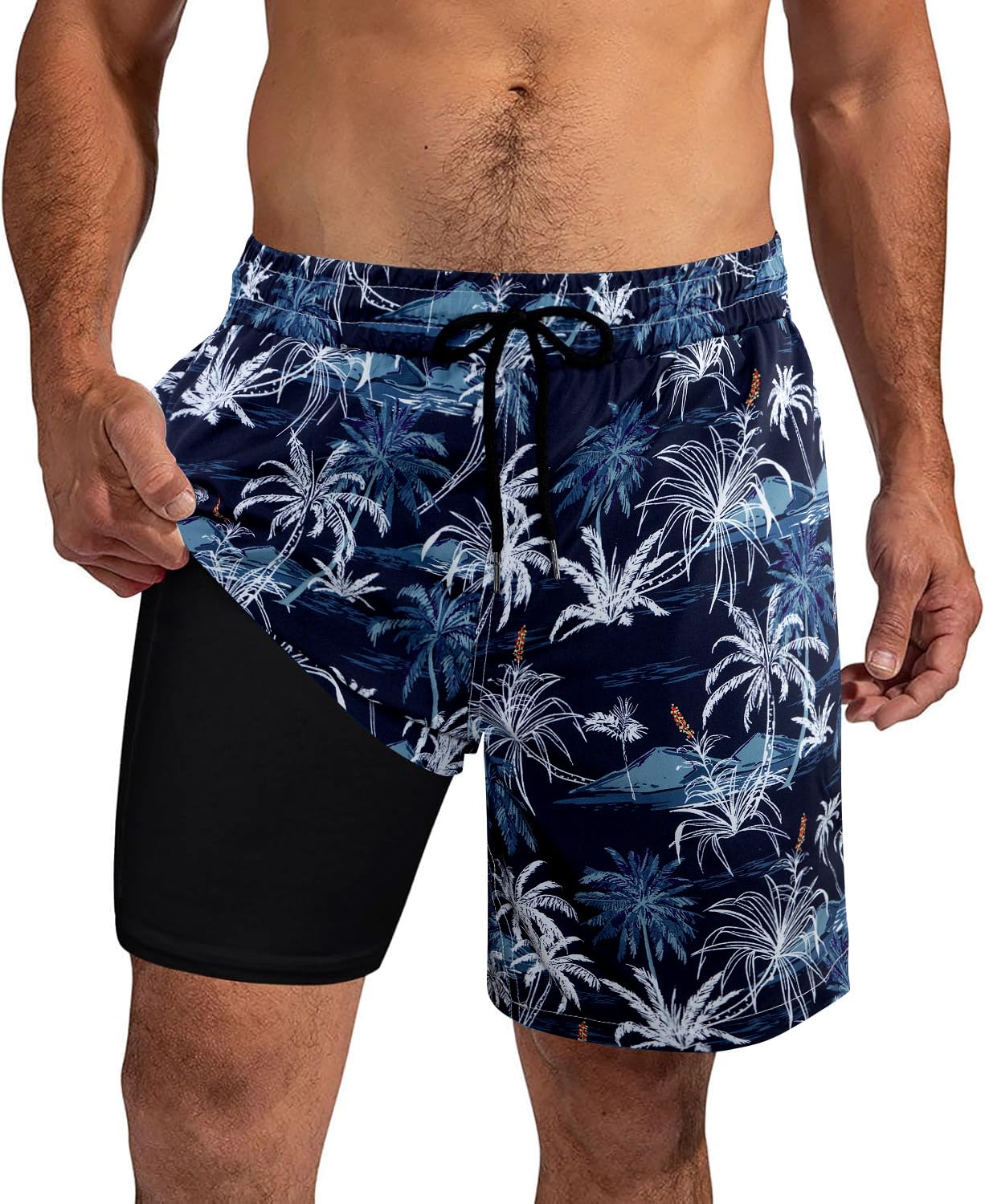 XiaoMoSha Mens Swim Trunks with Compression Liner 7" Quick Dry Board Shorts Bathing Suit with Pockets Swimwear Swimsuit S-2XL