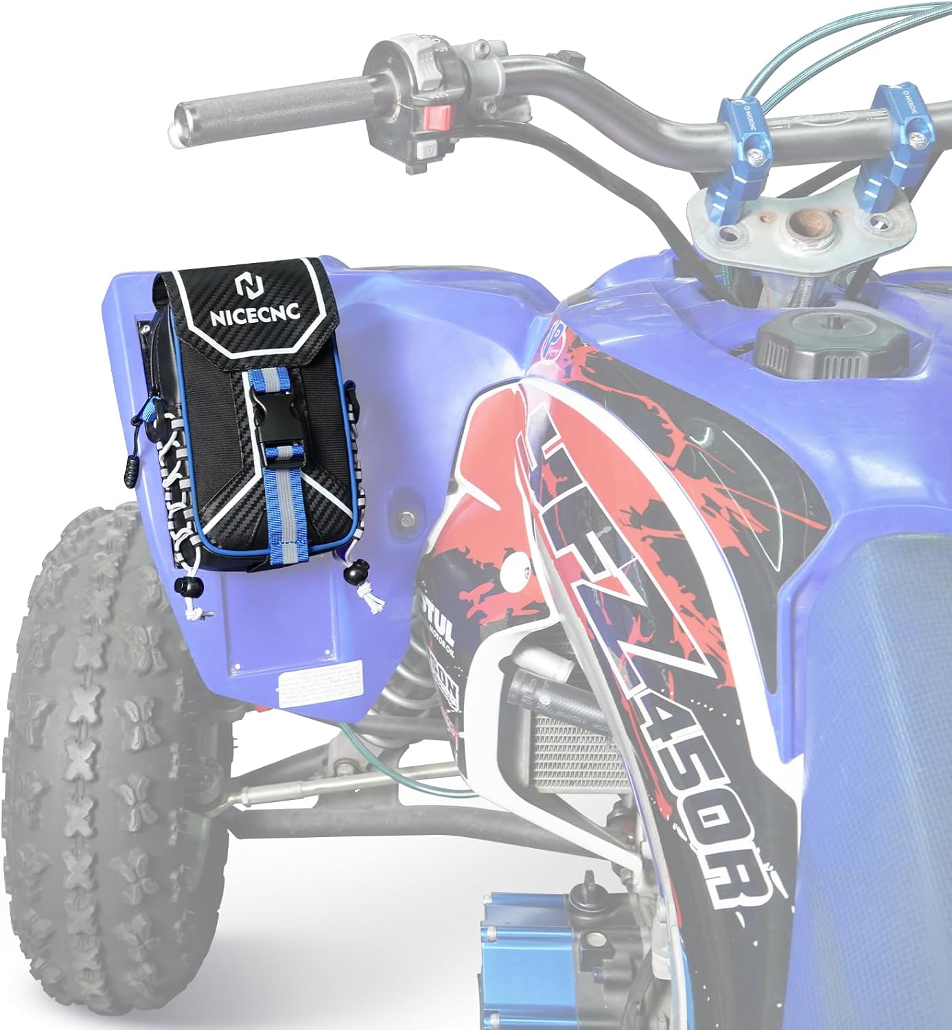 NICECNC PVC Fender Bag Mudproof Waterproof Bag Compatible with Yamaha YFZ 450 YFZ450R YFZ450RSE YFZ450SE Front Fender Bag Gear Bags, Blue