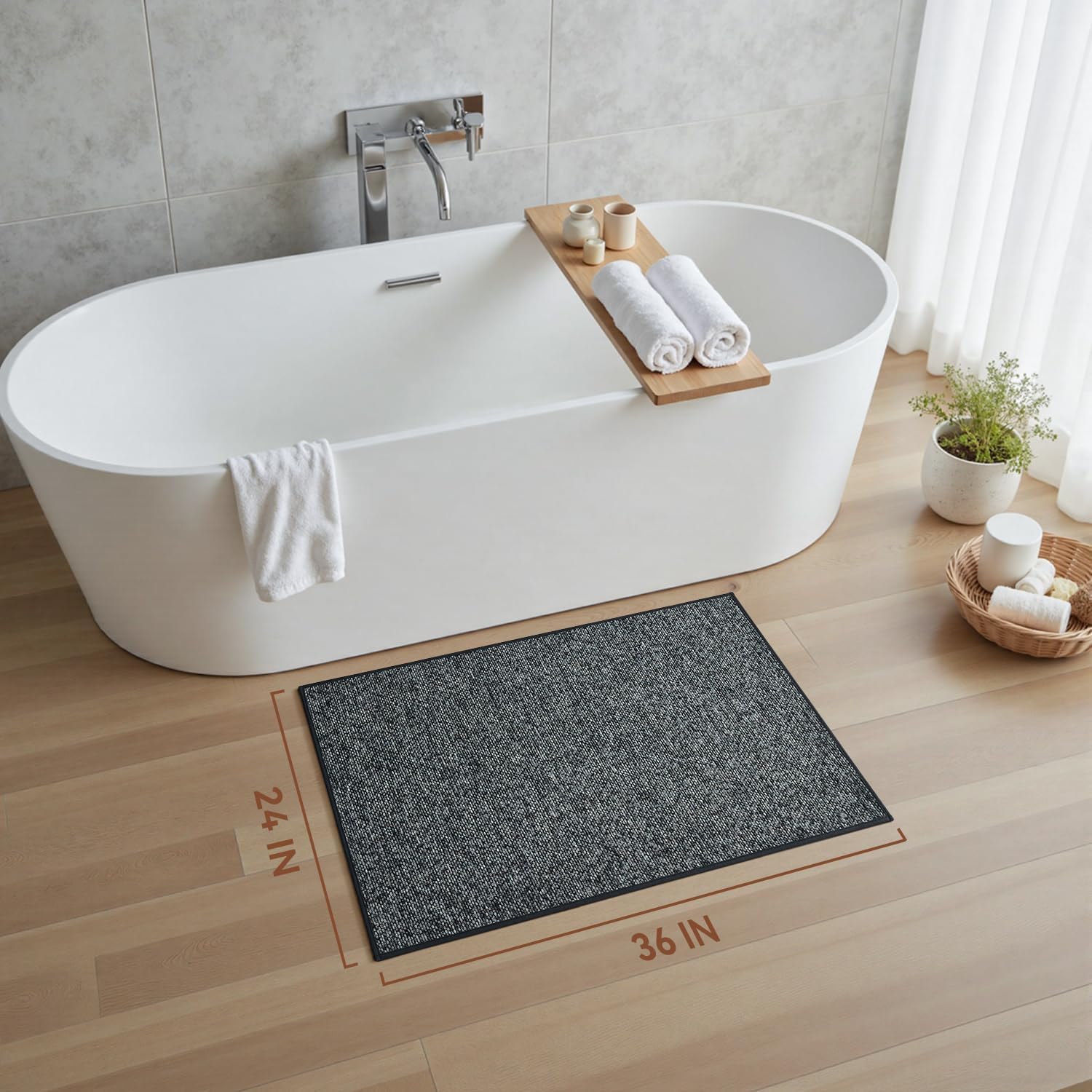 PADOOR Thin Bath Mats, Braided Bath Mats for Bathroom, No-Slip Rubber Backed Bath Rugs, Machine Washable & Quick Dry Absorbent Bathroom Mat (24"x36", Darkgrey)
