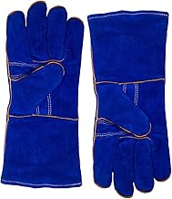 Guantes de cuero resistentes al calor para horno soldador, manipulación de animales/barbacoa, color azul, 14 pulgadas