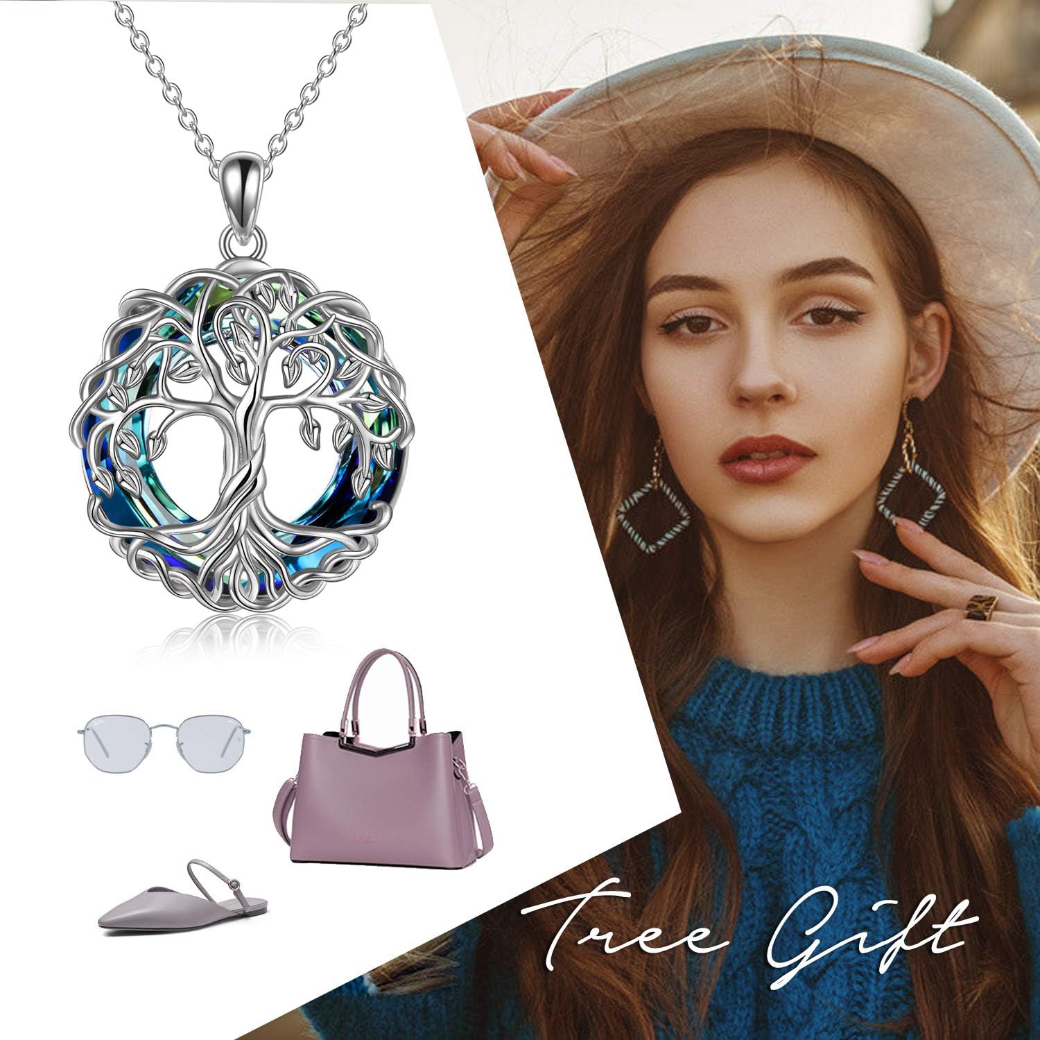 POPLYKE Tree of Life Necklace for Women Sterling Silver Celtic Knot Family Tree With Blue/Purple/Volcano Crystal Irish Gifts for Mom Wife Birthday Christmas - Image 6