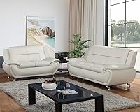 Vista 5 de Juego de sofá y sofá biplaza, juego de sofá de piel sintética, juego de muebles de sala de estar, juego de sofás blancos para sala de estar