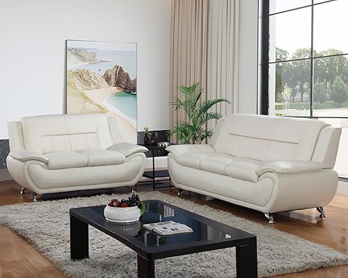Miniatura 5 de Juego de sofá y sofá biplaza, juego de sofá de piel sintética, juego de muebles de sala de estar, juego de sofás blancos para sala de estar,