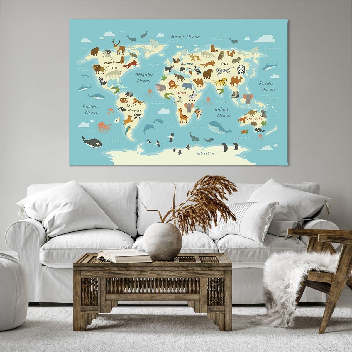 Cuadros Decoracion Salon Animales El Mundo Mapa Lienzos decorativos 120x80cm Cuadro Sobre Lienzo Moderno Dormitorio Cocina Cuadros Pared Imágenes Wall Art Prints Decor Canvas Grande XXL AA120x80-4860
