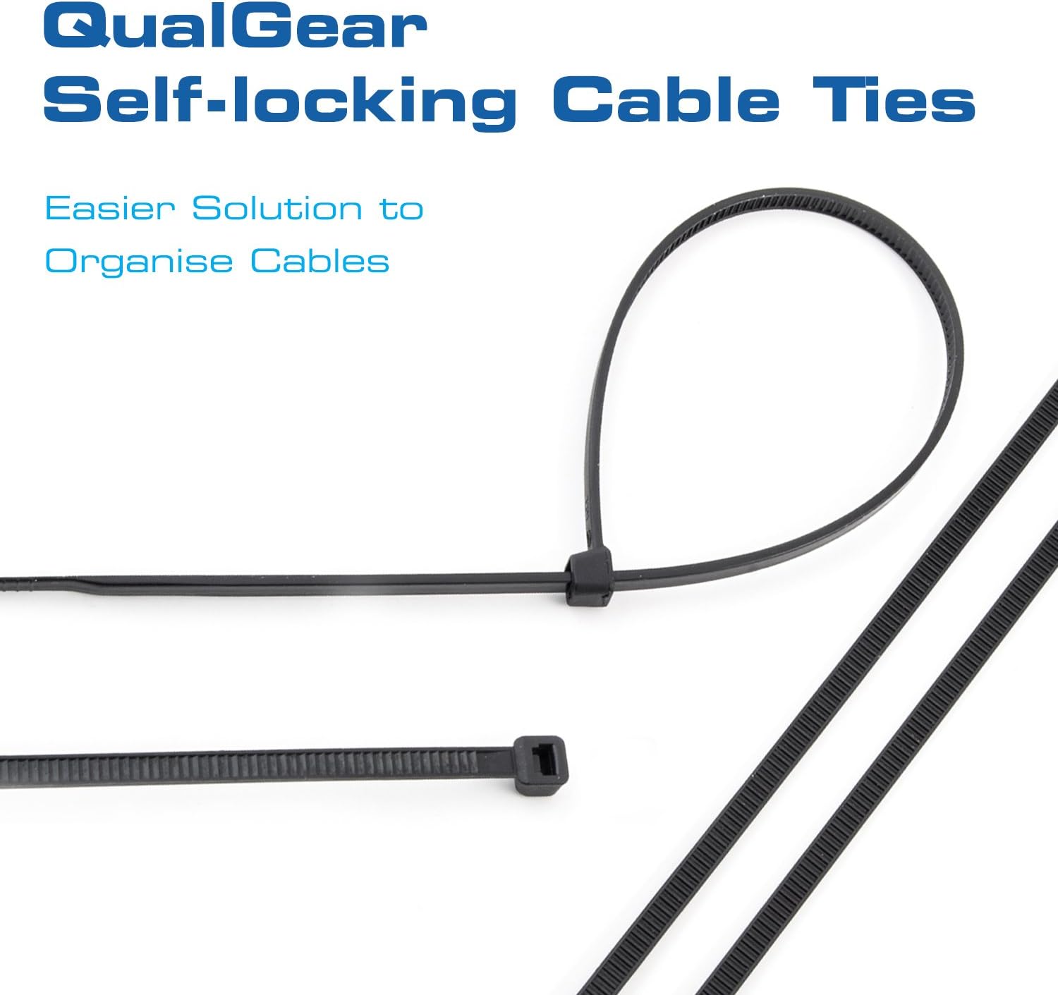 QualGear CT5-B-100-P Self-Locking Cable Ties, 8-Inch, Black 100/Poly Bag