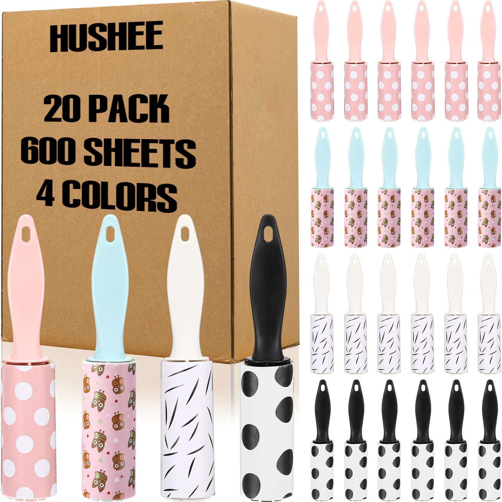 Hushee Bulk Mini-Fusselrolle für Tierhaare und Kleidung, Fusselrolle, Reisegröße, Kleiderrolle, Fusselentferner, klebriges Fusselentfernungswerkzeug für Reisen, Geschenktüten, Möbel, Autositz (20