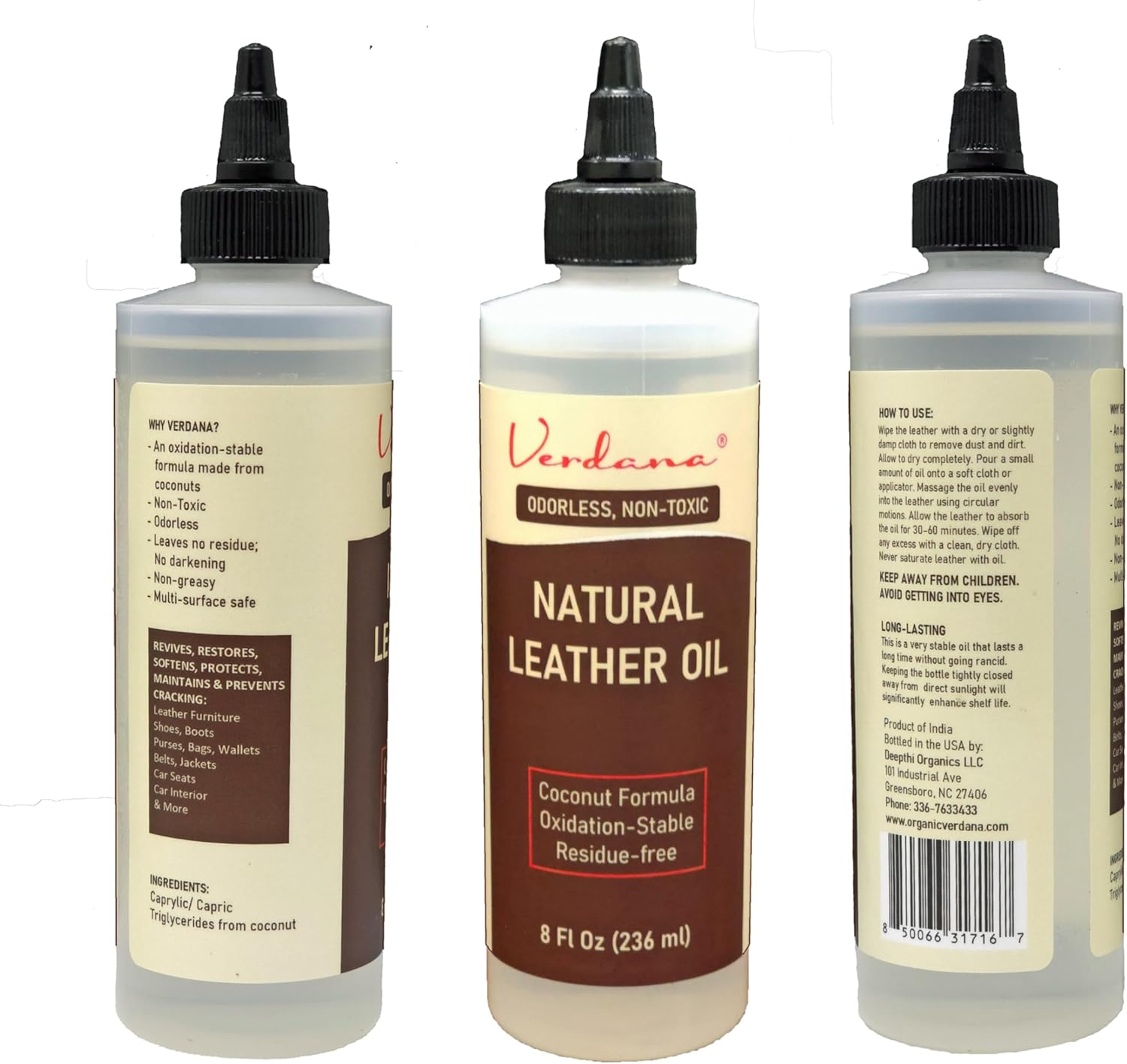 Verdana Leather Conditioner Oil – 8 Fl Oz – Plant-Based, Non-Toxic Leather Conditioner for Couches, Car Seats, Boots, Shoes, Jackets & Purses – Natural, Odorless Conditioning Oil - Image 2