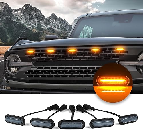 Miniatura 15 de 5 luces LED delanteras para parrilla compatibles con accesorios Ford Bronco 2021 2022 2023 2024 2/4 puertas Badlands Wildtrak Everglades y primera