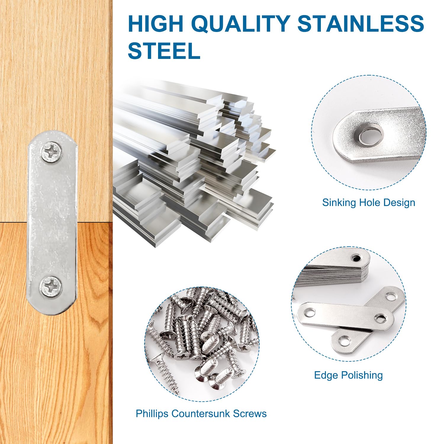 VooGenzek 15 PCS 56x16x2 mm Flat Straight Brace Bracket, Stainless Steel Flat Plate Brackets, Mending Joining Plates - Image 3
