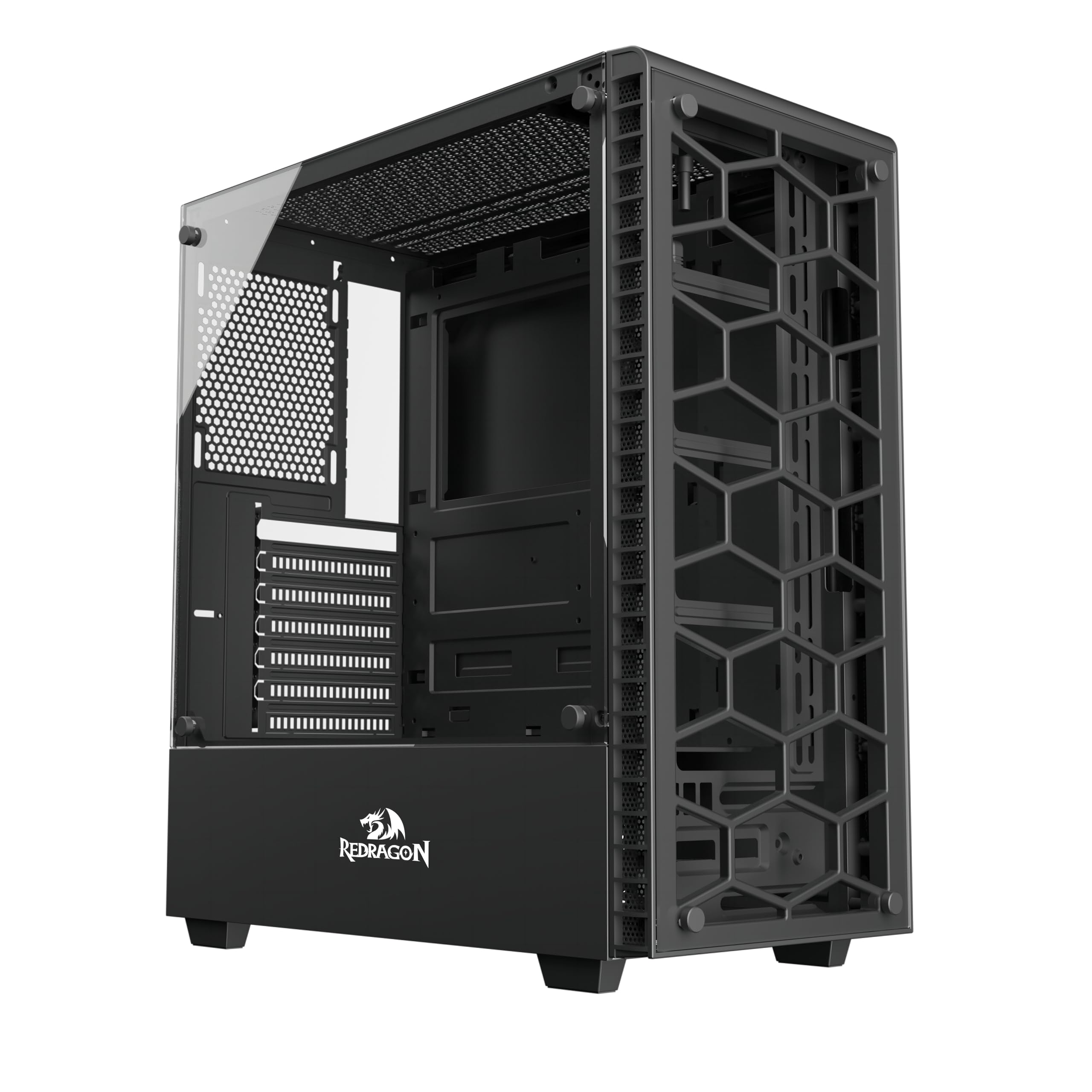 Redragon - GC-624 - Case per PC da gioco ATX - Custodia per PC da gioco in vetro temperato - Custodia per PC con pannello laterale in vetro temperato e filtro antipolvere magnetico