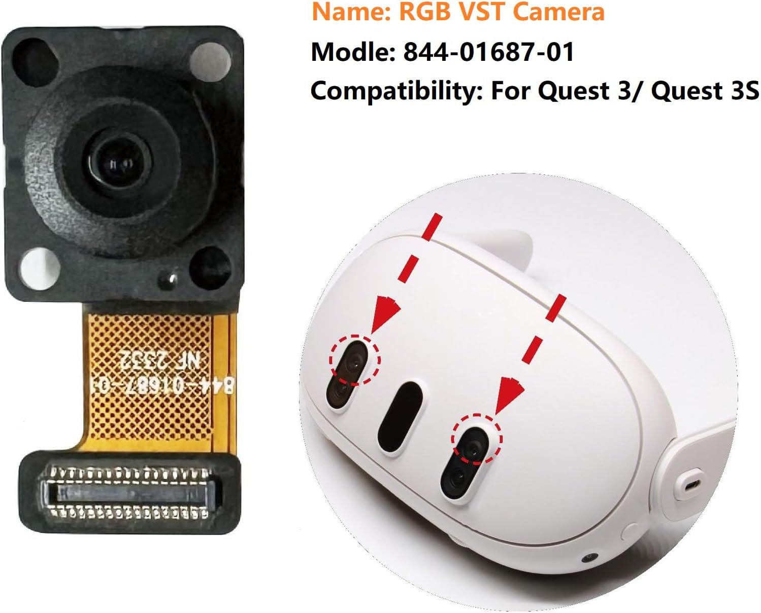 Replacement RGB VST Camera for Meta Quest 3/Quest 3S Headset, OEM Model 844-01687-01 Sensor Repair Kit Fixes Tracking Issues for VR Repair Accessories