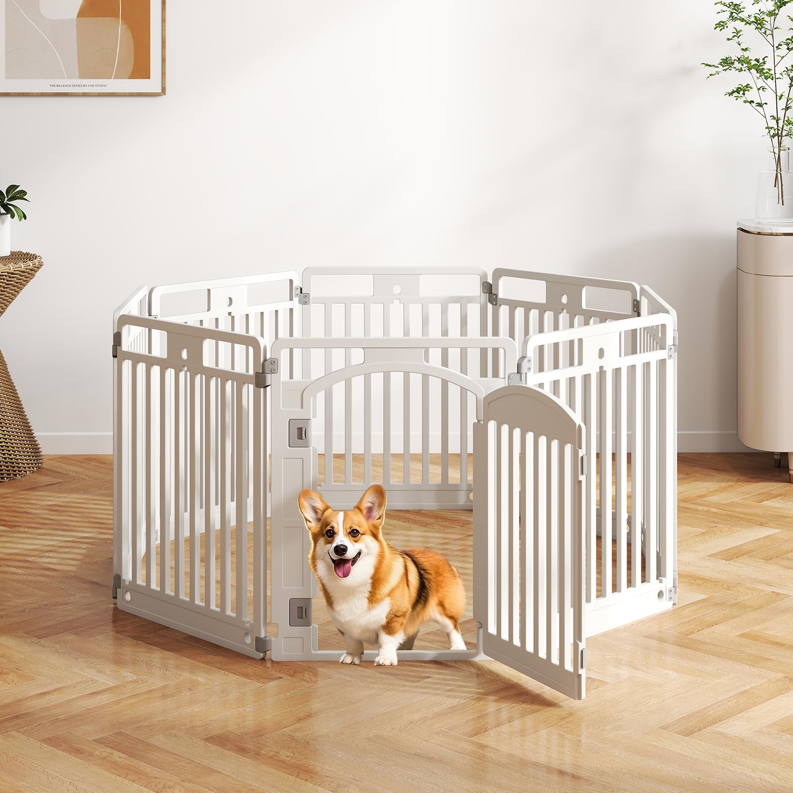 GYMAX Recinto per Animali Domestici, Parco per Cani Modulabile e Portatile con Porta Bloccabile, Interno & Esterno, Facile da Pulire, Uso Versatile con Ventose e Picchetti, 128x128x80 CM