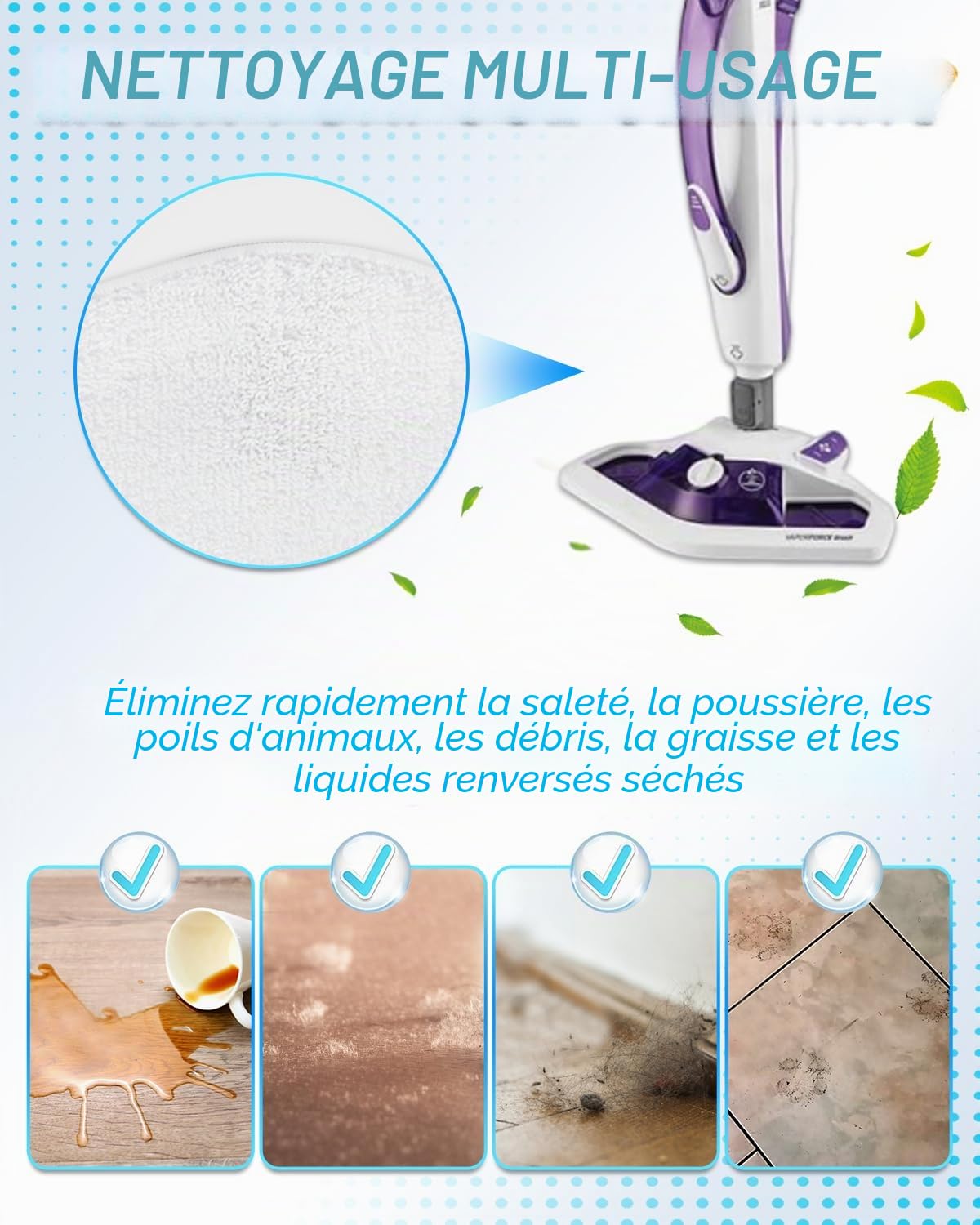 KEEPOW 5 PCS Serpillières Microfibres pour Polti Vaporetto SV440 Double, SV450, SV460, Réutilisables Serpillières pour Polti Vaporetto Smart 100 T, Idéal Lingettes Microfibres Lavables