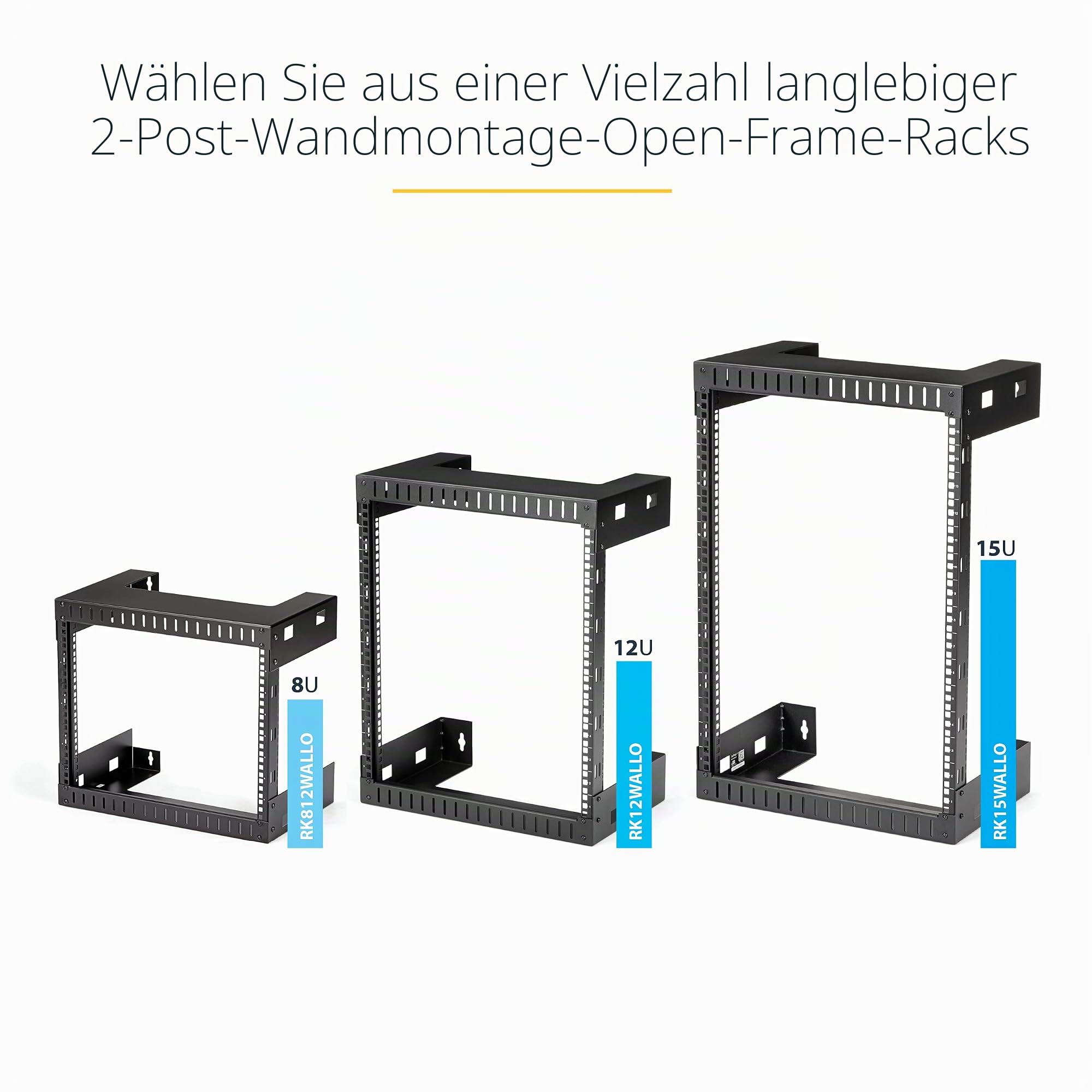 StarTech.com 2-Pfosten 12HE Heavy-Duty Wandmontage Netzwerk-Rack, 19" Open Frame Server Rack, 12" Tief, Wandmontage Daten-Rack für IT / AV / Patch Panel / Computer Geräte (RK12WALLO) | Open Frame Serverrack, Daten-Rack, für IT/AV/Patch Panel/Computer Gerä