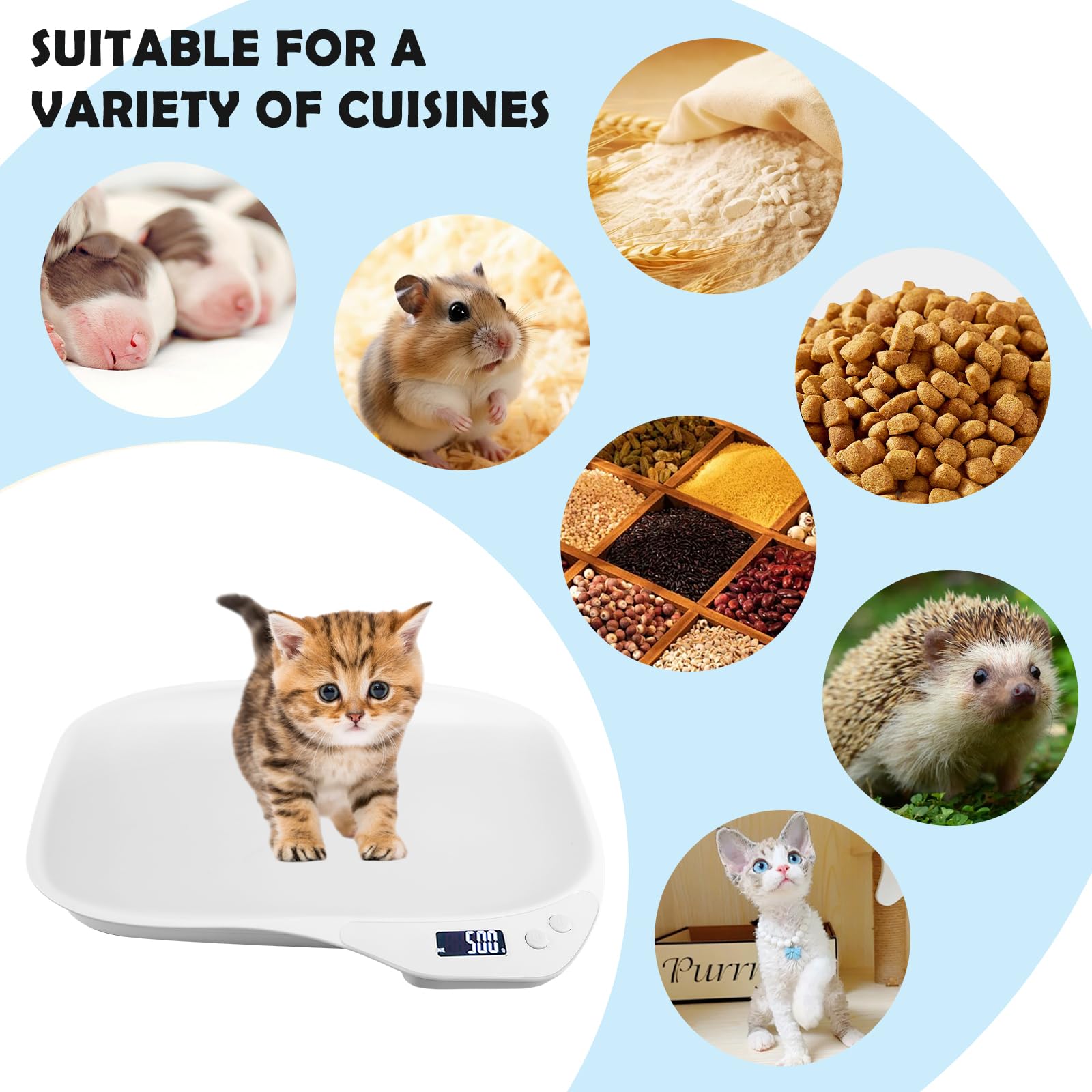 BORDEAG Pèse-Animal Numérique Multifonction, Pèse-Chien pour Petits Animaux, 15 Kg (± 1 G), pour Chatons, Chiots, Hamsters