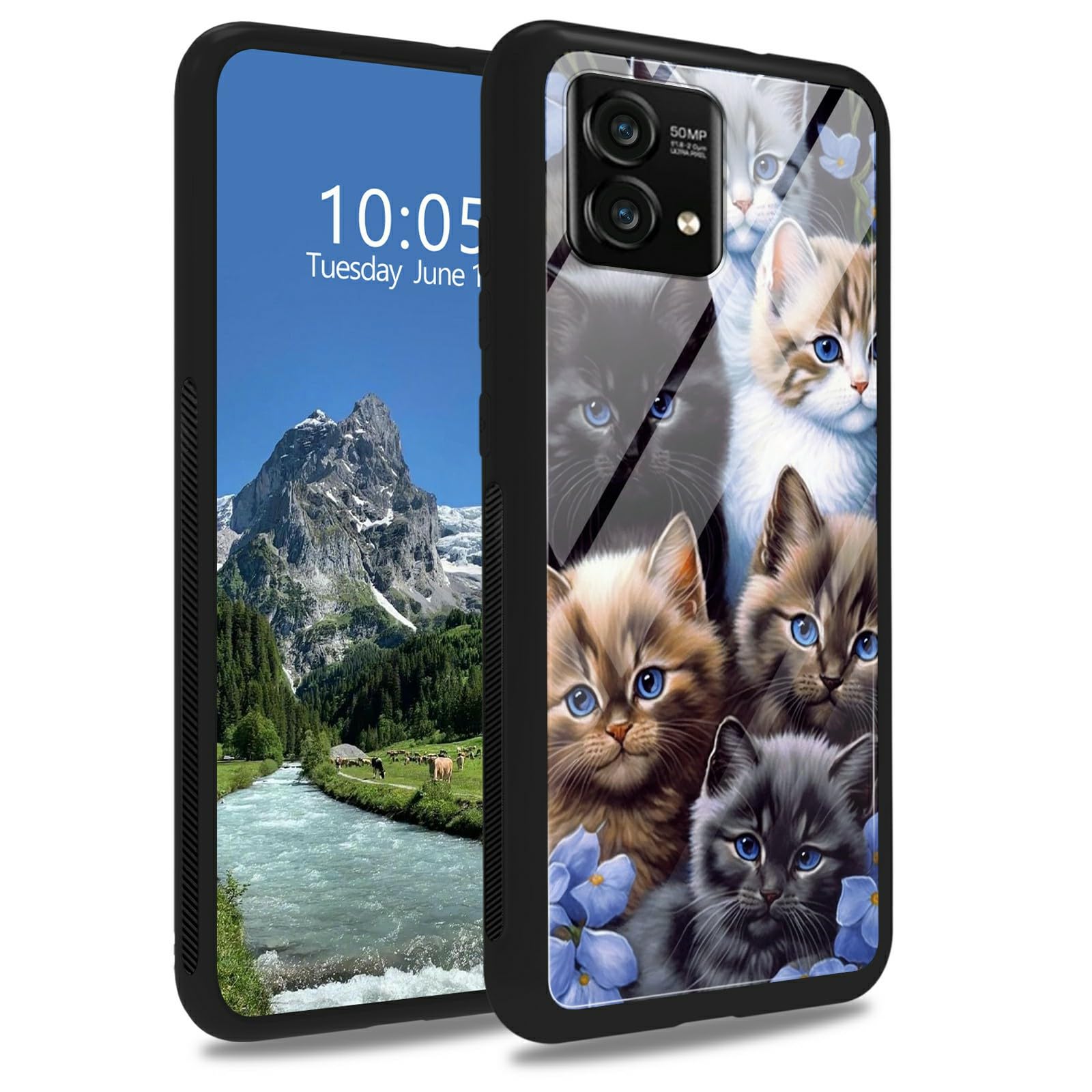 Case for Moto G Stylus 5G 2023,Tempered Glass Back Cover Soft TPU Bumper Fashion Men Women Phone Case Shockproof Protective Cover for Moto G Stylus 5G 2023,Cute Cat