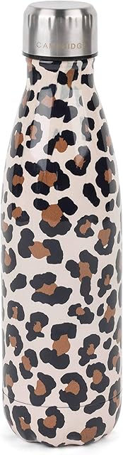 Cambridge® CM06513 Watercolour Leopard Thermal Insulated Flask Bottle, Keep Drinks Cold Up to 24 Hours and Hot for Up to 6 Hours, Perfect for Travelling and Hiking, 500ml, Stainless Steel