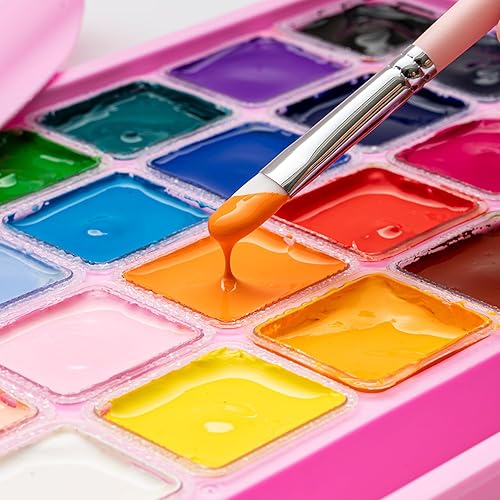 Miniatura 11 de HIMI Gouache - Juego de pinturas con 3 pinceles, 24 colores, 1.06 oz, diseño de taza de gelatina, pintura no tóxica para lienzo y papel, suministros