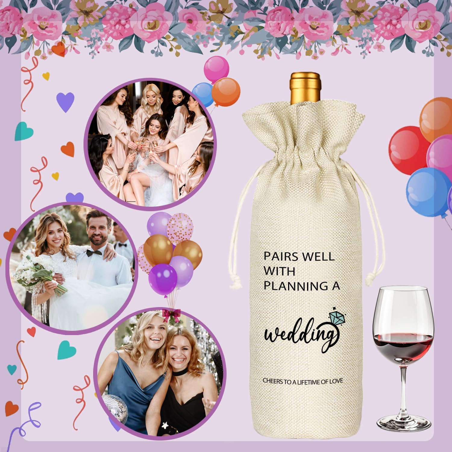 TBITON Wedding Wine Bag Gifts, Wedding Officiant Gift, Officiant Wine Bag Gift, Bridesmaid Gifts for Wedding Day, Funny Wedding Ideas, Pairs Well With Planning a Wedding (Beige-Wedding06) - Image 5