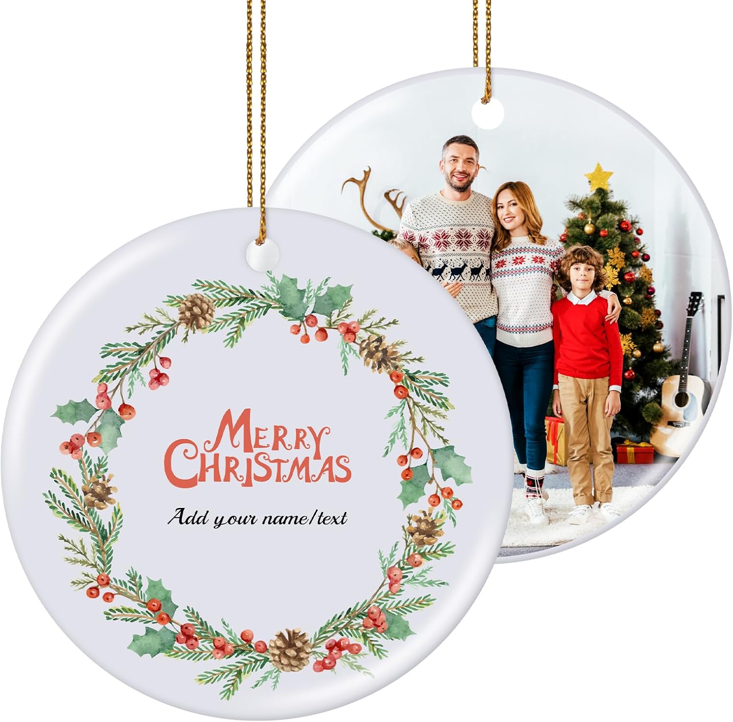 Personalized Photo Christmas Ornaments Custom 3" Round Ceramic with Any
