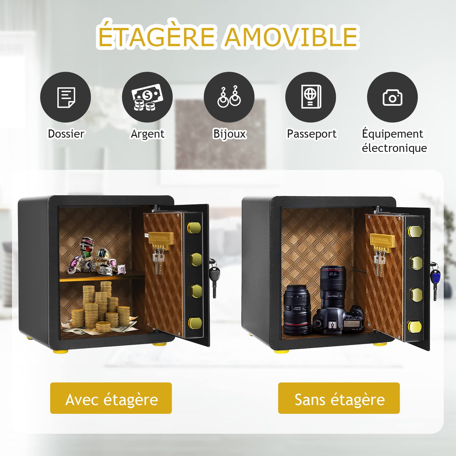 GOPLUS Caja fuerte de seguridad con cerradura combinada, caja fuerte con estante extraíble y sistema de alarma, caja fuerte de acero con función antiindiscreción, 36X31X41 CM