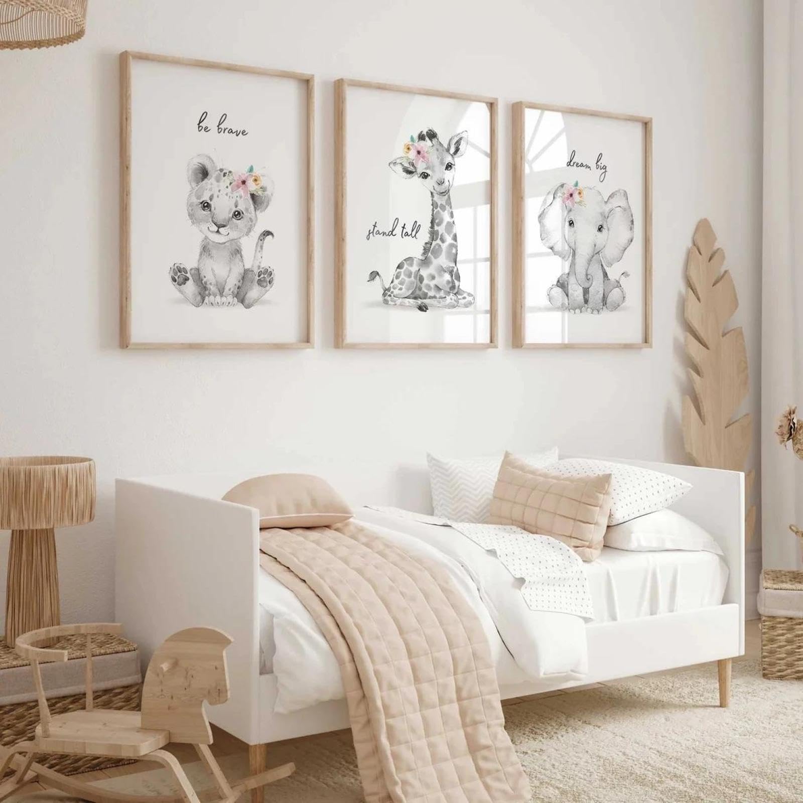 Baibexing Leopard, Giraffe, Elephant Girls Safari Animal Wall Art Print Canvas Painting Poster Picture For Living Room,Kids Room Home Decor 50X70Cmx3Pcs Unframed