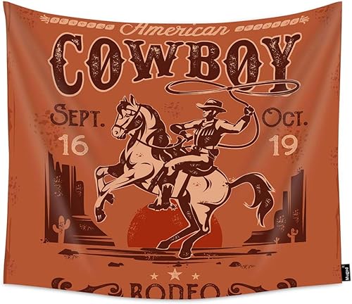 Mugod Tapiz de vaquero con un vaquero sentado en un caballo de cría en estilo retro, decoración del hogar, tapiz para colgar en la pared para disponible en Yaxa El Salvador