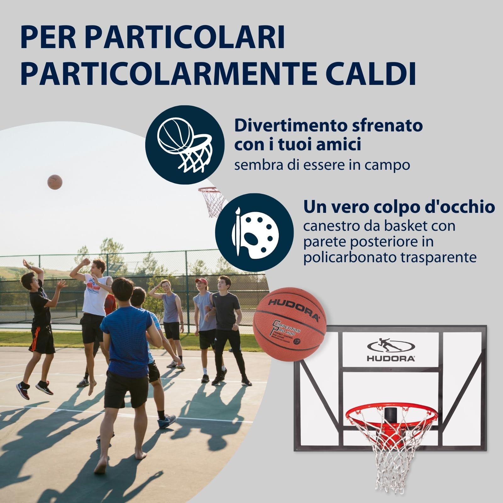 HUDORA Canestro da basket Board Competition Pro - Canestro da basket con anello per schiacciate da parete per bambini e adulti - Canestro da basket da giardino con tabellone trasparente