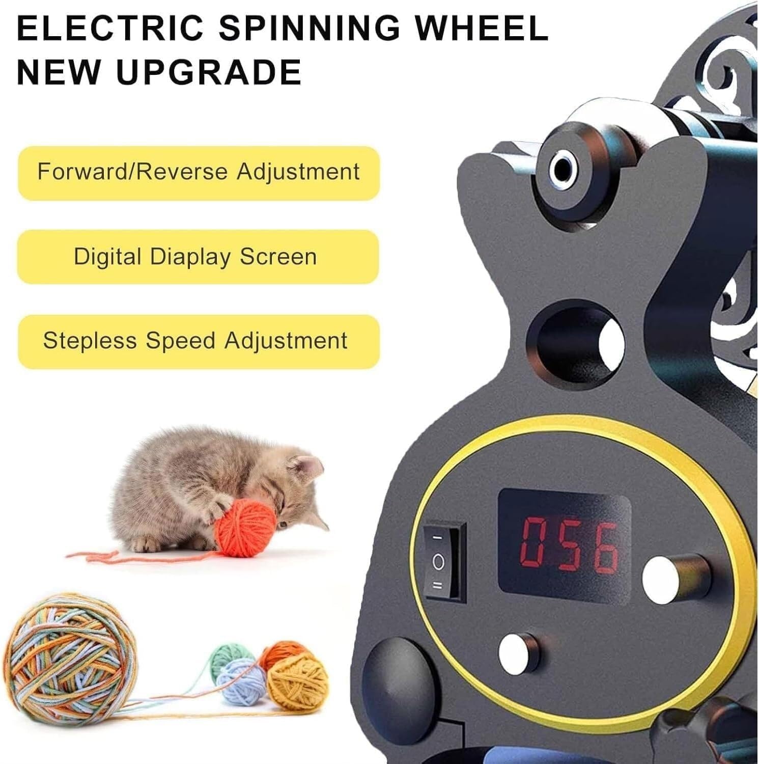 Electric Wheel for Wool, Household Mini Electric Spinning Wheel, Forward and Reverse Switch, Digital Display, Precise Control for Blending Roving Braid Craft(B)