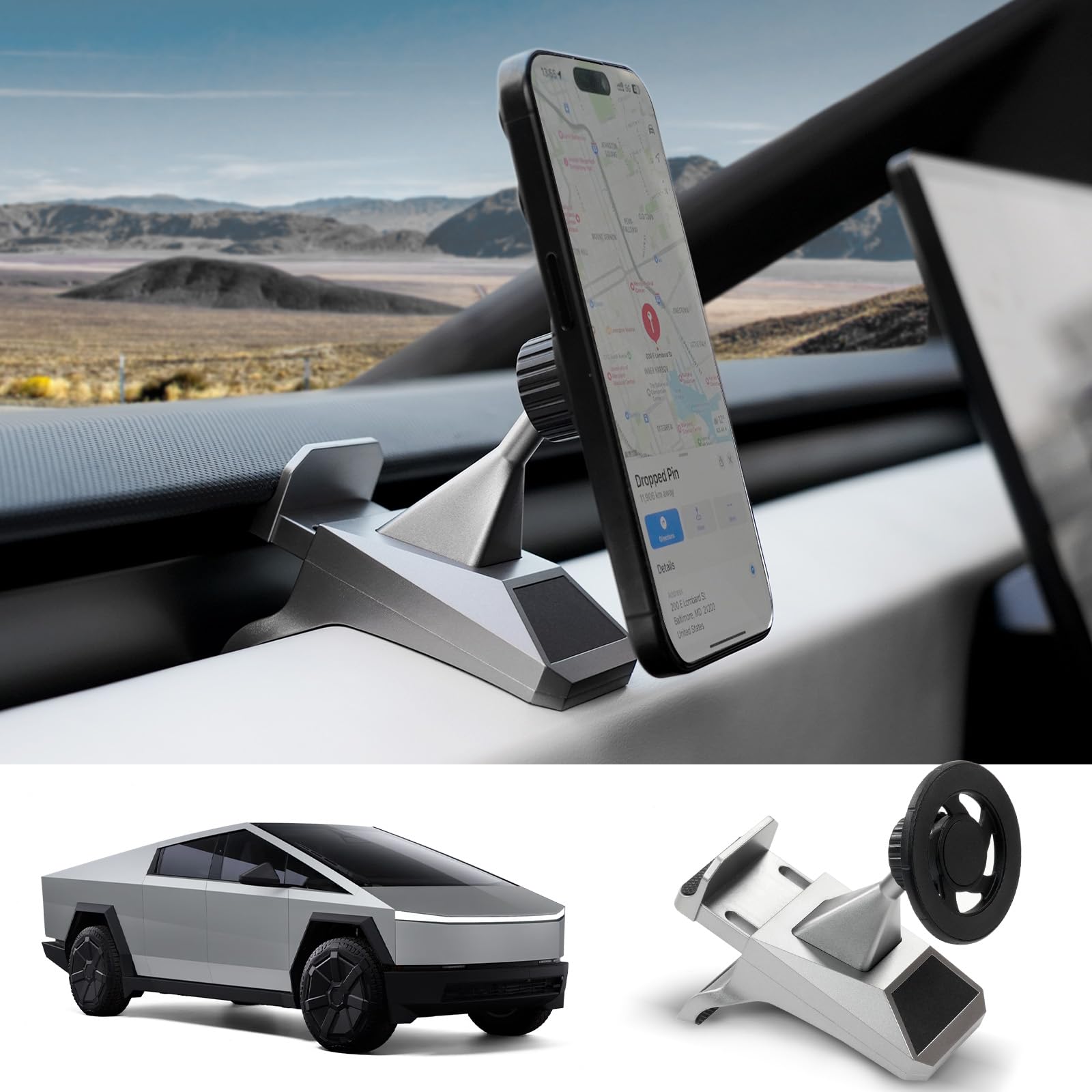 Soporte magnético para teléfono Tesla Cybertruck 2024, soporte ajustable para teléfono para accesorios Cybertruck compatibles con teléfono con anillo magnético