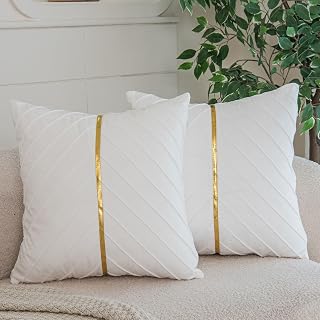 WACOMECO Velvet Throw Pillow Covers, Pack of 2 Soft Gold Decorative Cushion Covers for Couch Sofa Living Room Home Decoration, White, 16x16 inch