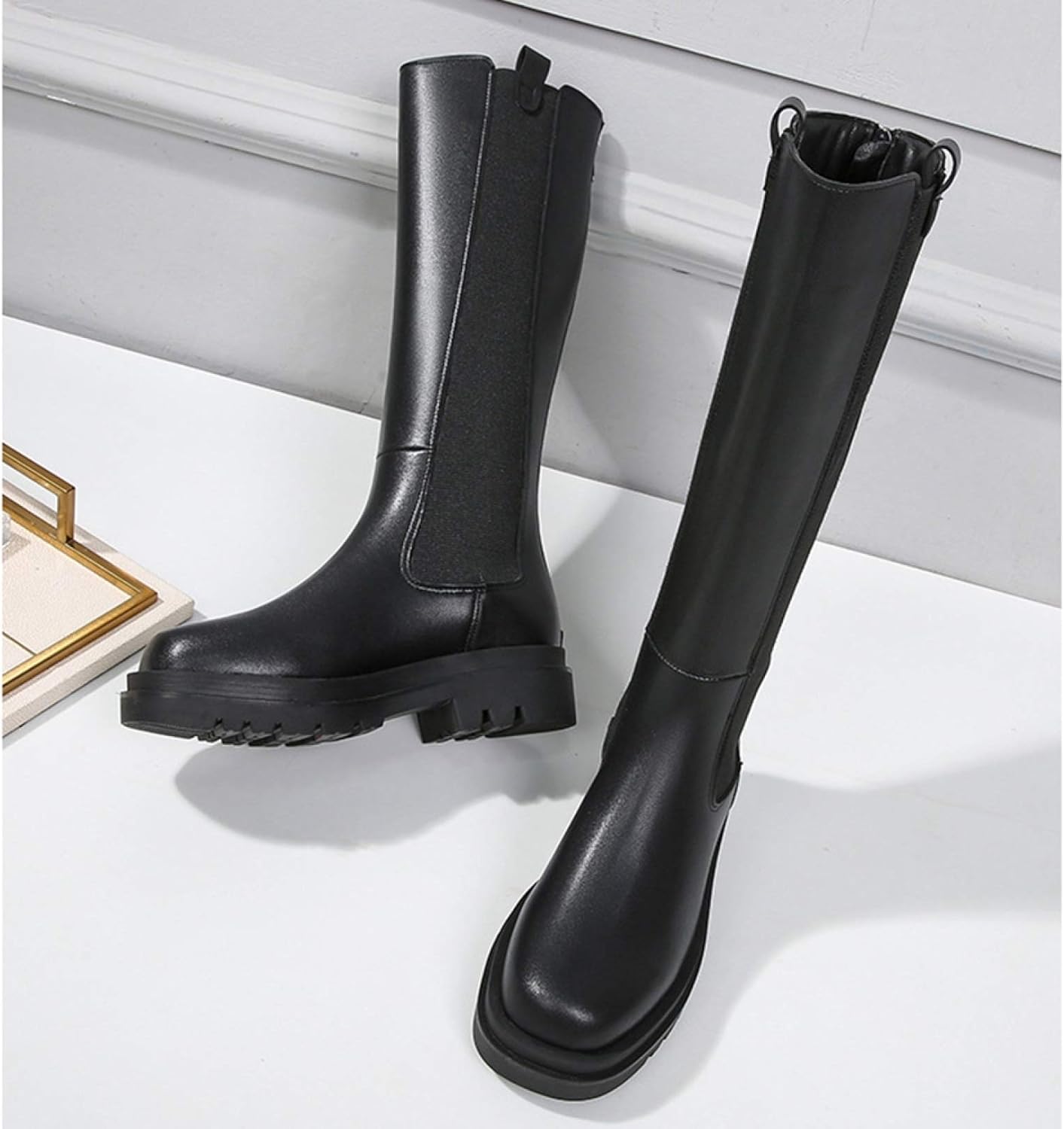[XYZL] 袴ブーツ レディース ロングブーツ ジョッキーブーツ バックジッパー 厚底 幅広ブーツ カジュアルブーツ ローヒール 美脚 カジュアル コスプレ バイク用 セクシー 小さいサイズ ラウンドトゥ 走れる 太ヒール 冠婚葬祭