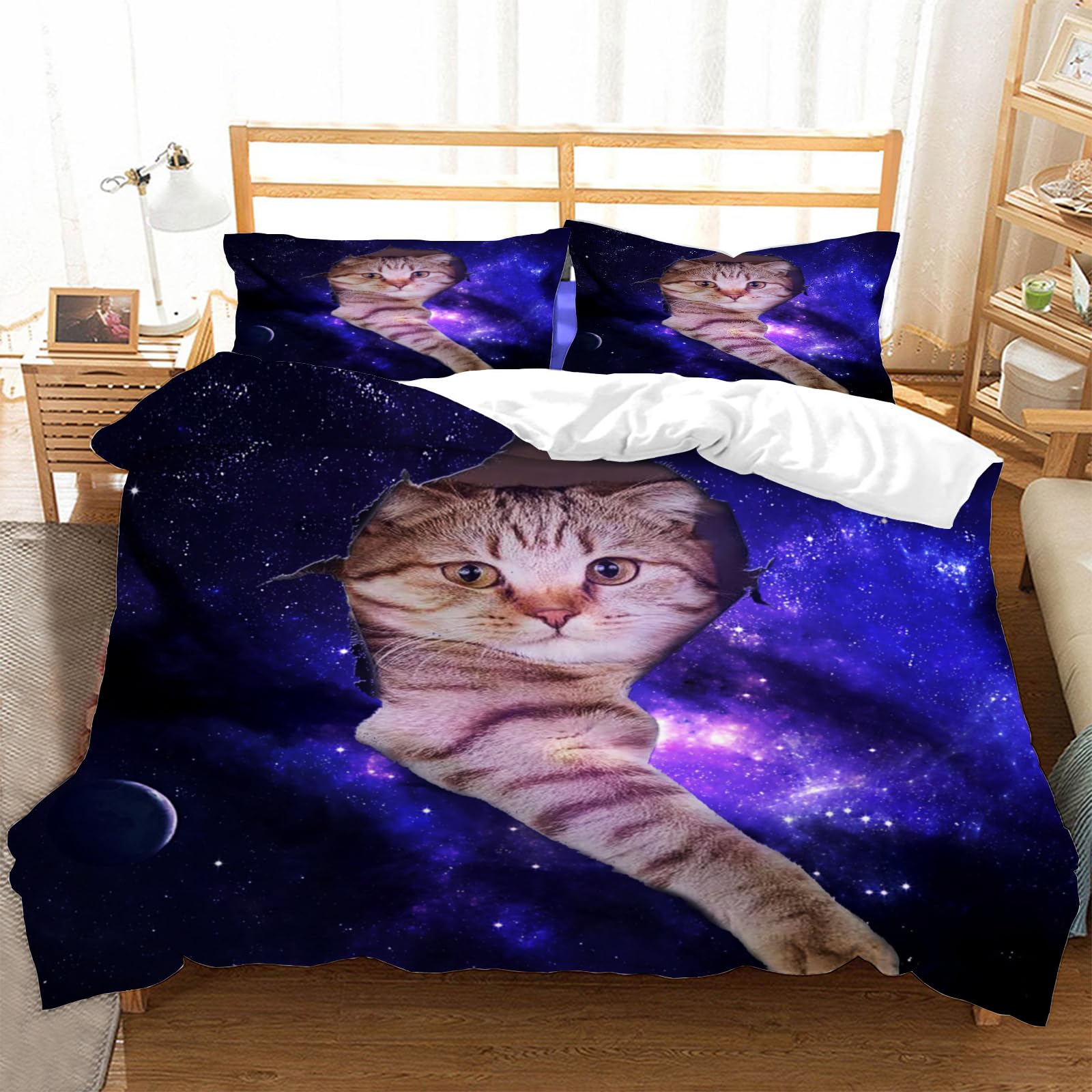 Housse de couette chat 240x260 parure de lit 2 personnes univers microfibre