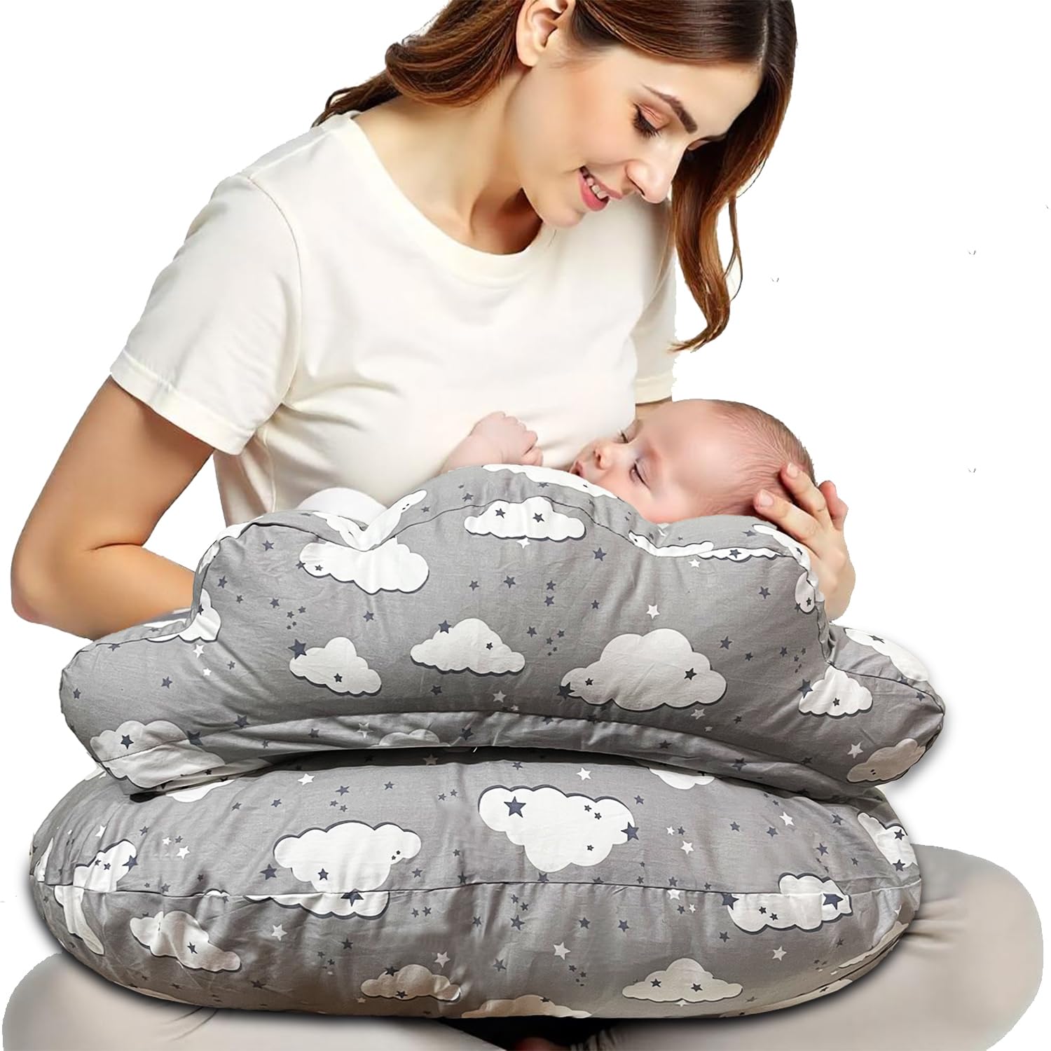 THE AURA GEN Original Nursing Pillow for Breastfeeding Pillow | Removable Cotton Cover | Adjustable Waist Strap | New Mommy Essentials | Baby Registry Search (Grey)-image-29