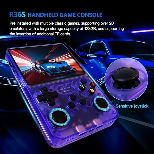 Miniatura 6 de USonline911 R36S Consola de videojuegos portátil retro 128GB Sistema Linux 3.5 '' Pantalla IPS 15,000 juegos portátiles (morado)
