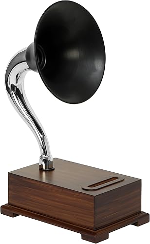 Miniatura 8 de Gramophone - Altavoz acústico - Amplificador no eléctrico de estilo vintage, soporte para teléfono inteligente y base con acabado negro completo