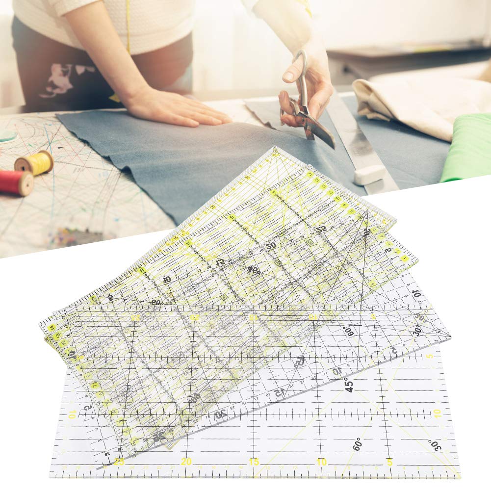 Regla de costura bicolor de 4 piezas, herramienta de medición para costura con líneas de cuadrícula, regla de plástico transparente para manualidades DIY, puntos de dibujo en
