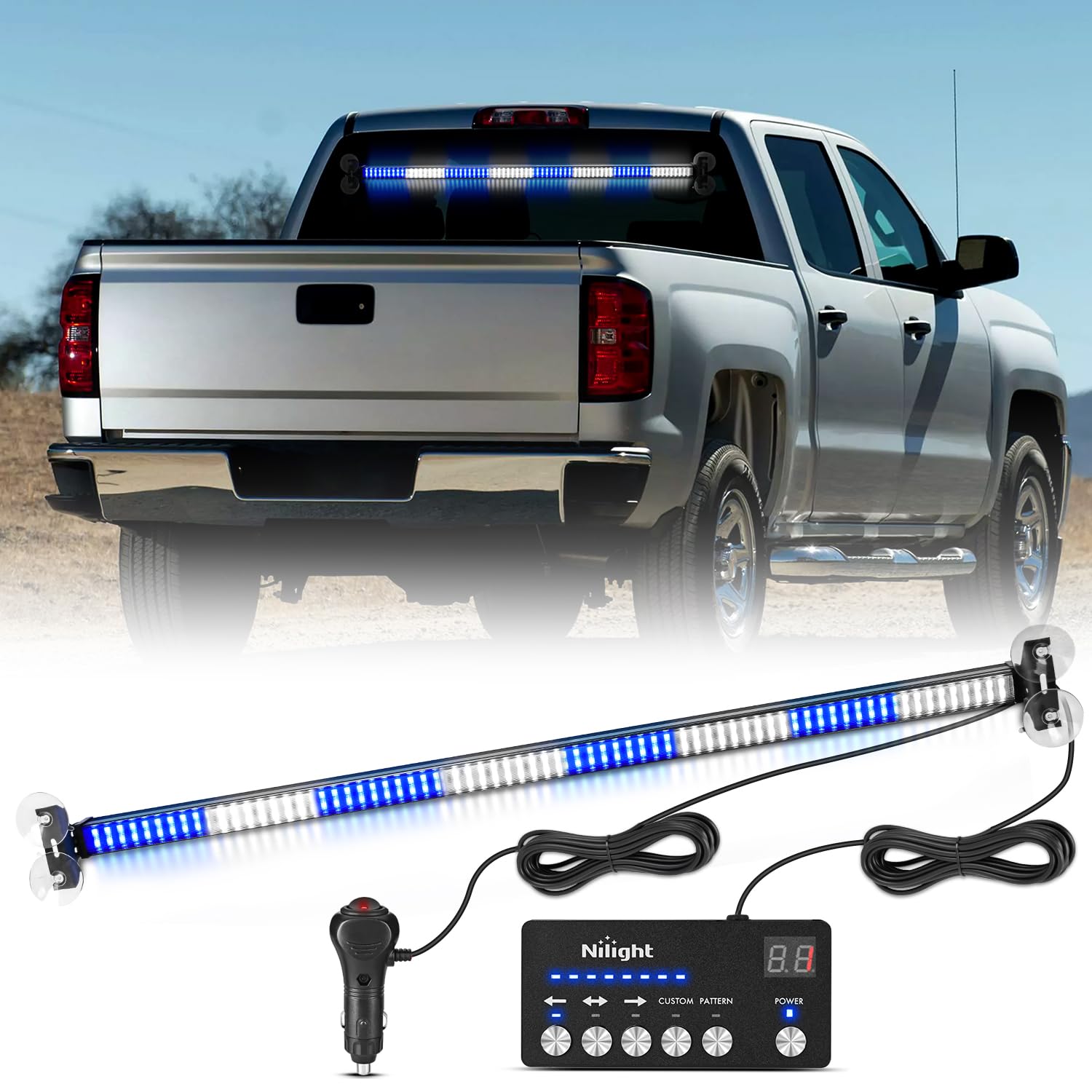 Nilight 144LED Traffic Advisor Strobe Light Bar with Controller Blue White