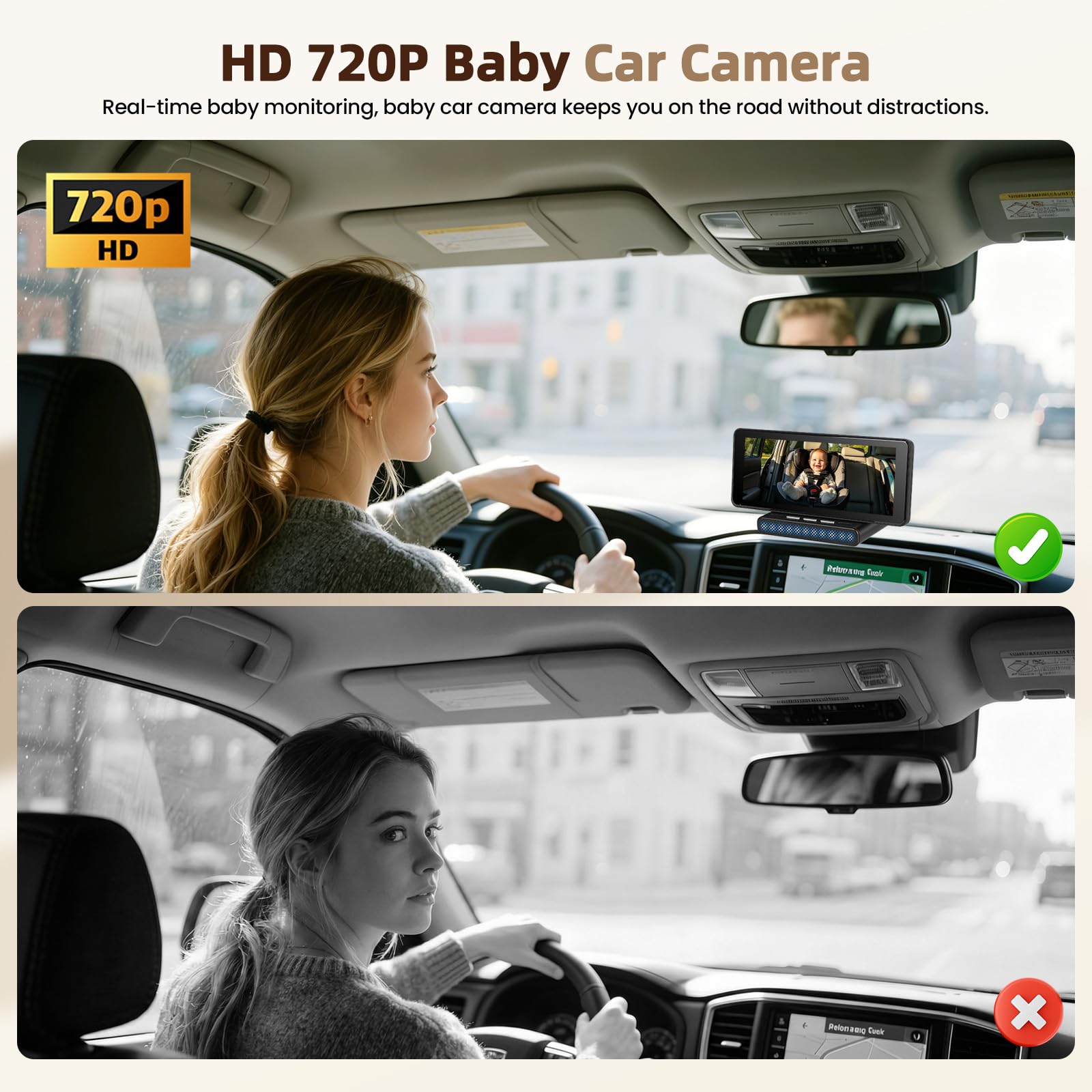 Telecamera per bambini da 6,86 pollici con supporto CarPlay, Android Auto e Bluetooth per auto, camion e furgoni, compatibile con poggiatesta.