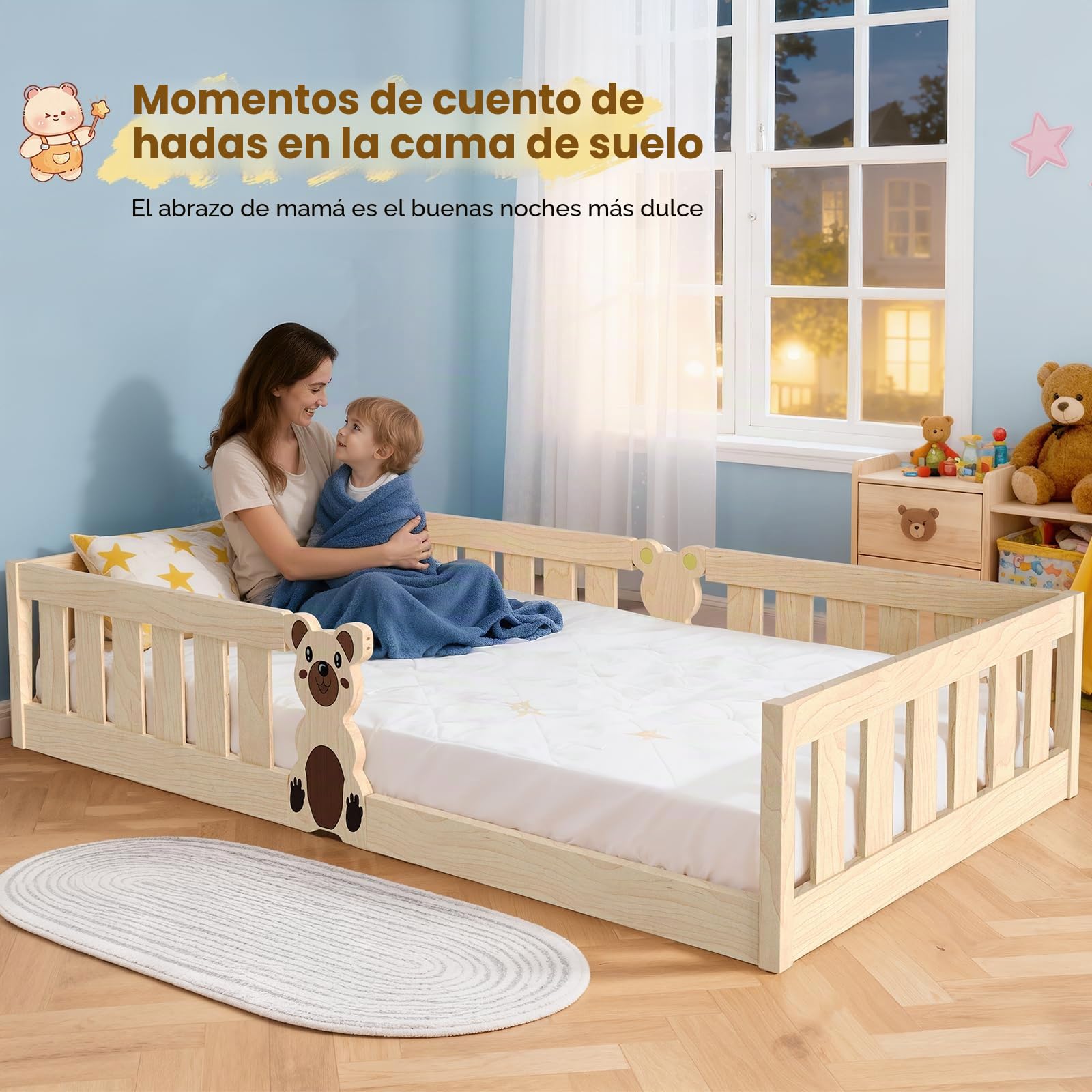 Cama para niños de 205 x 95 cm, madera maciza (pino), moderno marco de cama infantil y juvenil