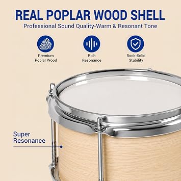 MOSEN 3-Piece Beginner Drum Set, Percussion Kit with Adjustable Throne, Cymbal, Pedal & Drumsticks, Bass Tom Snare Drum, Red