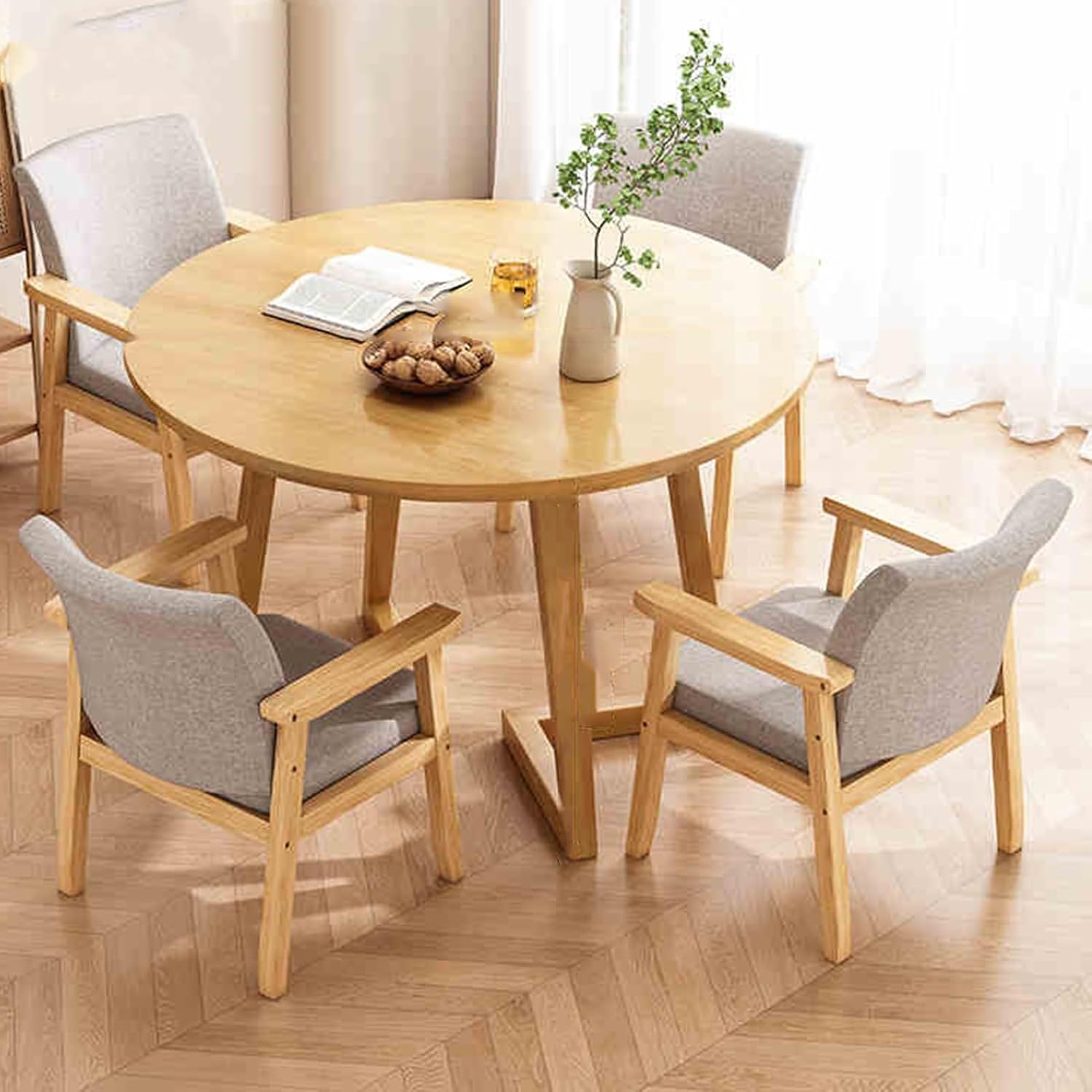 Office Reception Room Club Table, Small Conference Table, Office Table and Chair Set, Reception Table and Chair Combination, 1 Table and 4 Chair, Mall, Corridor (Brown 31.4in)