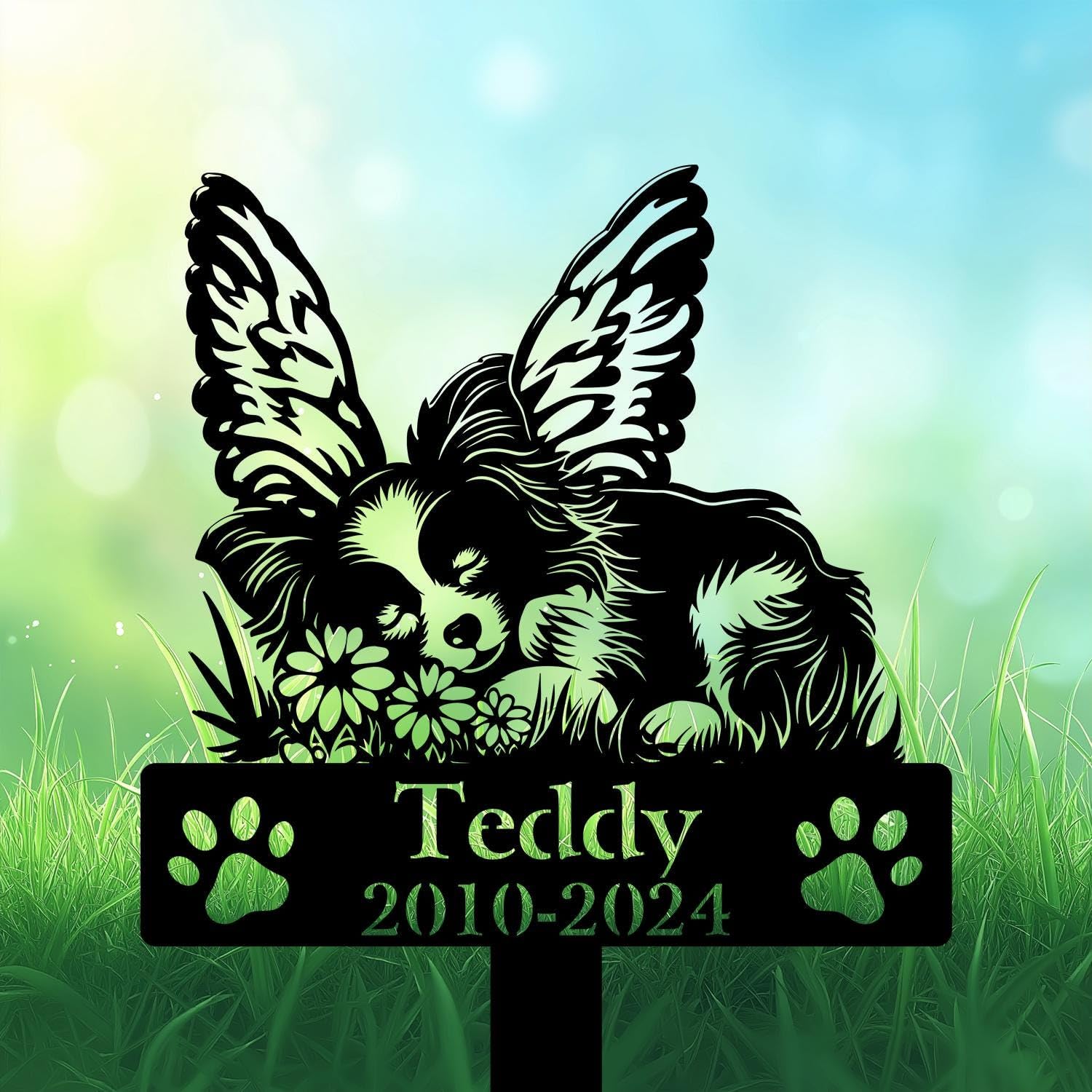 Custom Long Haired Chihuahua Grave Marker, Angel Long Haired Chihuahua Sleeping Garden Stake, Long Haired Chihuahua Loss, Dog Headstone, Pet Memorial Plaque, Personalised Name Sign