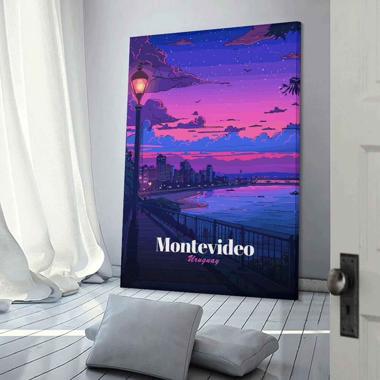 Junmoney Montevideo Uruguay Sunset Cityscape Room Decor Wall Art, 20x30inch(50x75cm), for Entrance Walls, Hall Decor Or Foyers, A Neat Decor Update for Hallways