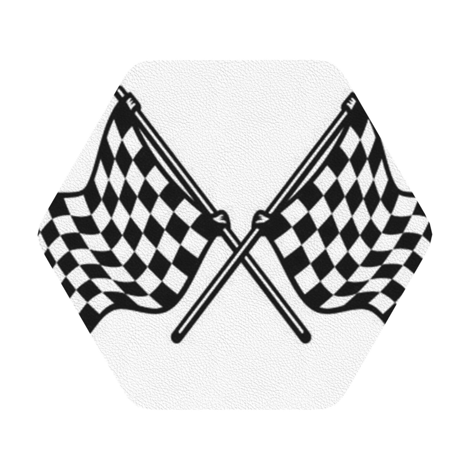 Checkered Flags Race Flag PU Leather Coasters Set of 6 Hexagon Drink Coasters