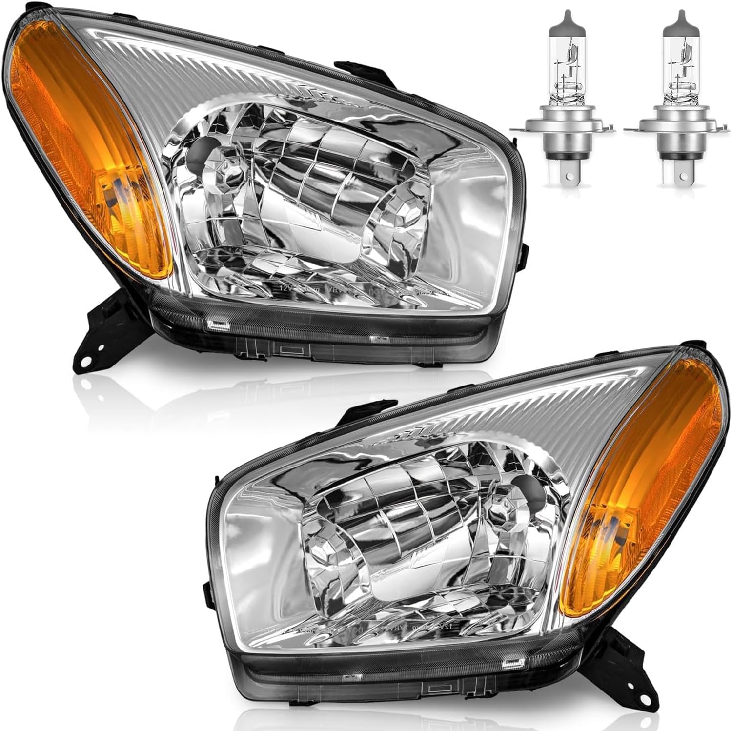 Headlights Assembly for 2001 2002 2003 Toyota RAV4 Base Sport Utility 4-Door Halogen Headlamp Replacement, High/Low Beam W/Bulbs, Driver & Passenger Side