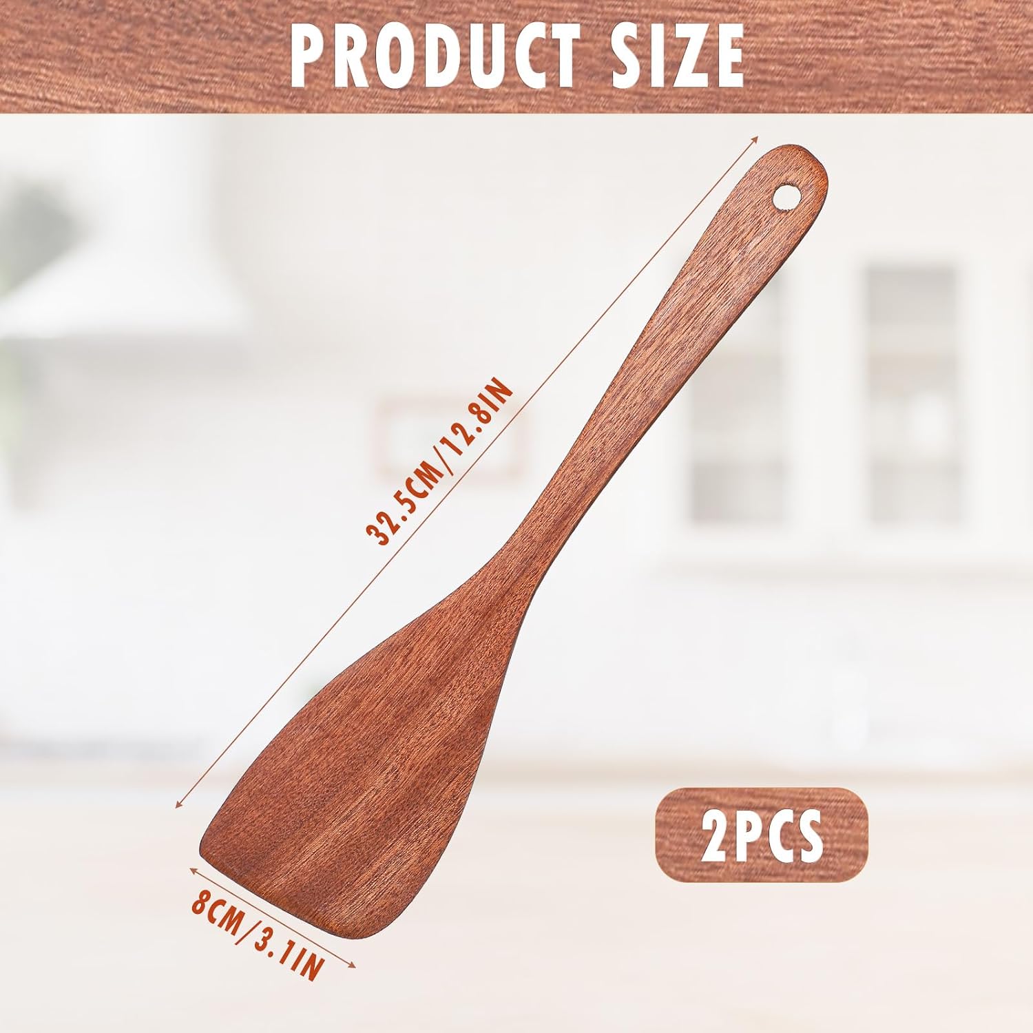 2Pcs Flat Wooden Spatula for Cooking, 12.8 Inch Thin Wooden Spatula for Non-Stick Cookware, Long Handle Flat Wood Spatulas for Kitchen Cooking Utensils